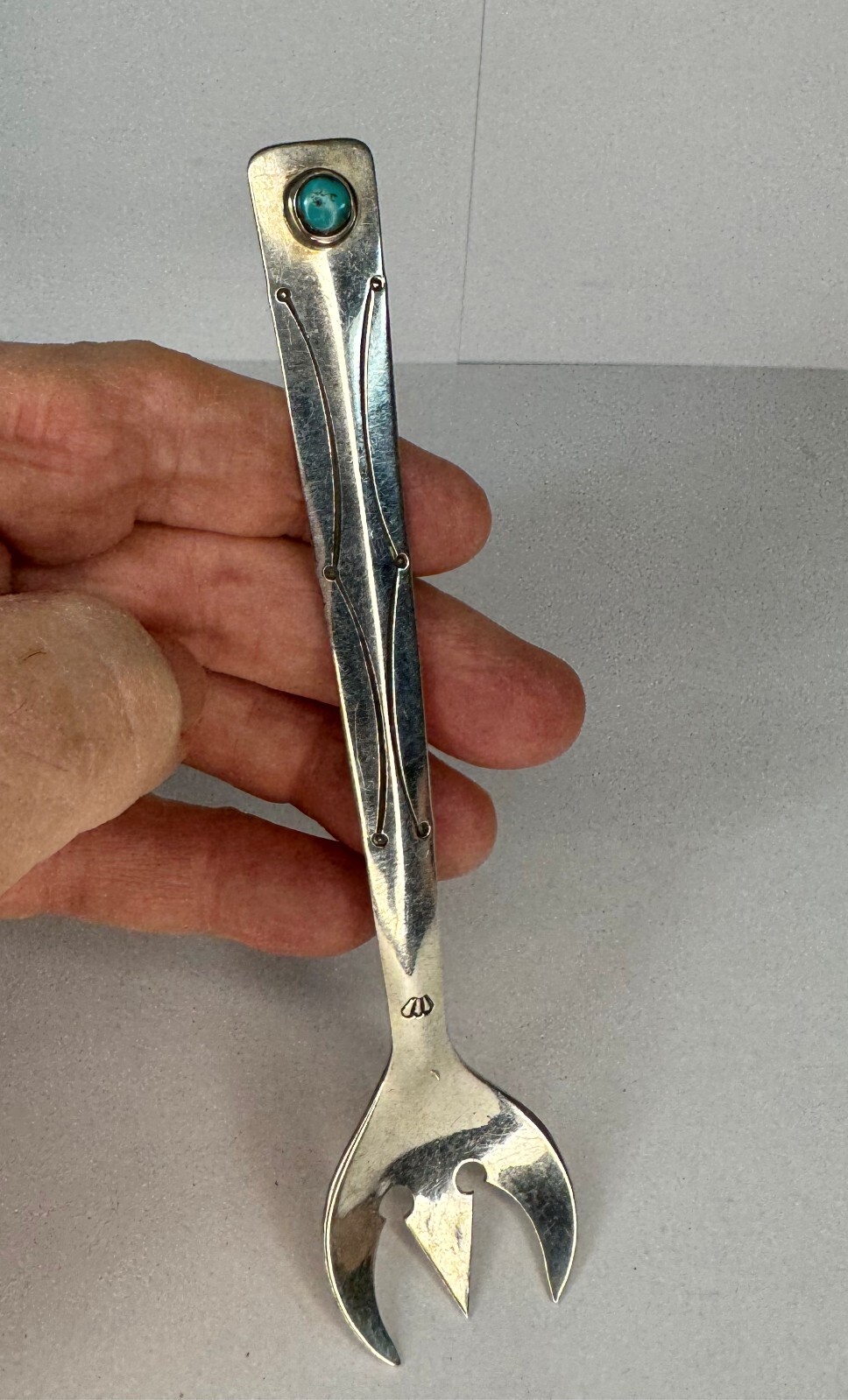 Native American Navajo Serving Spoon/Fork/Spork, Stamped, Round Turquoise (S5