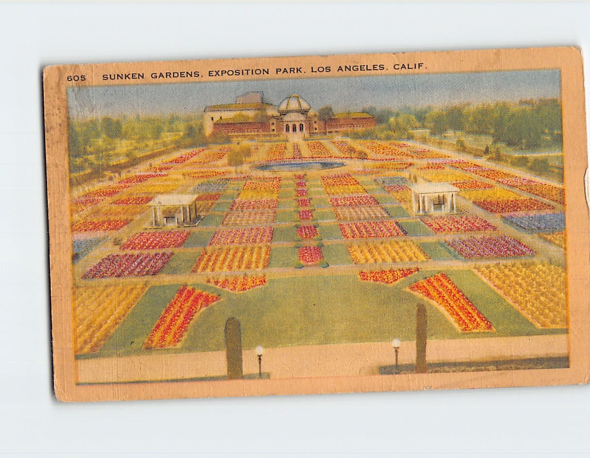 Postcard Sunken Gardens Exposition Park Los Angeles California USA