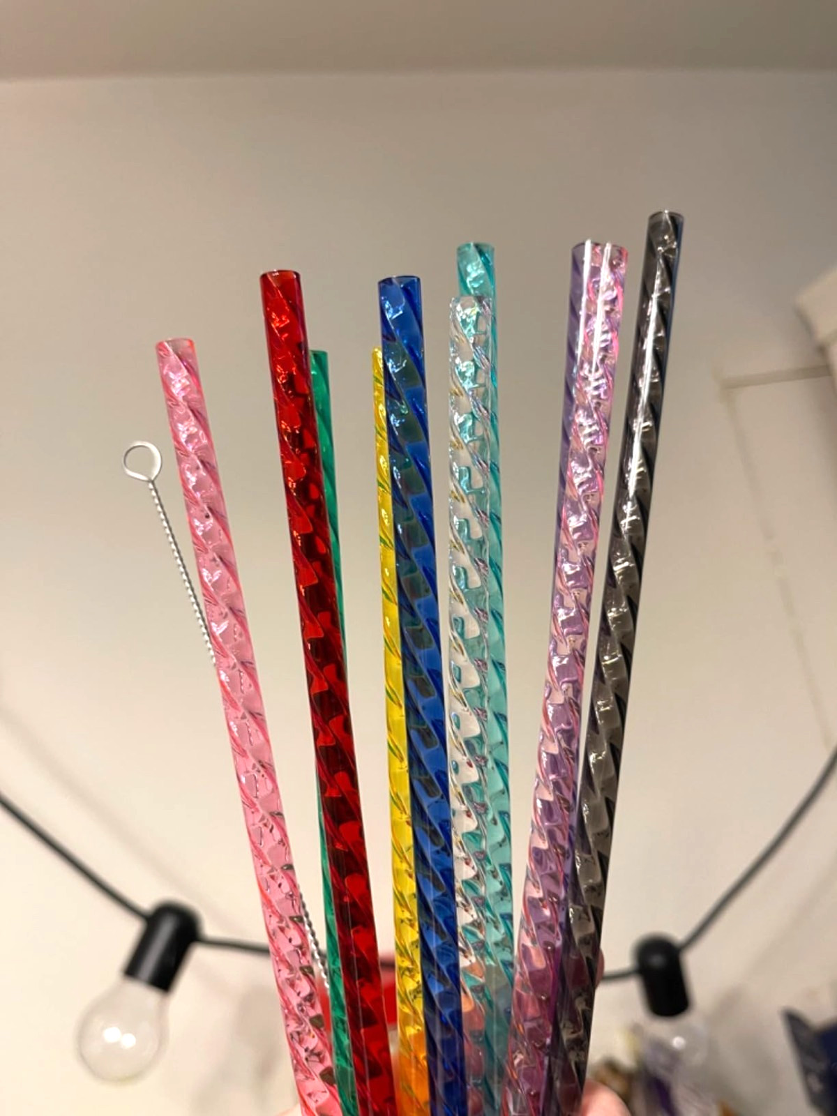 10 Pack Swirl Straws for Starbucks Tumbler Reusable 11″ Long Hard Plastic Shiny
