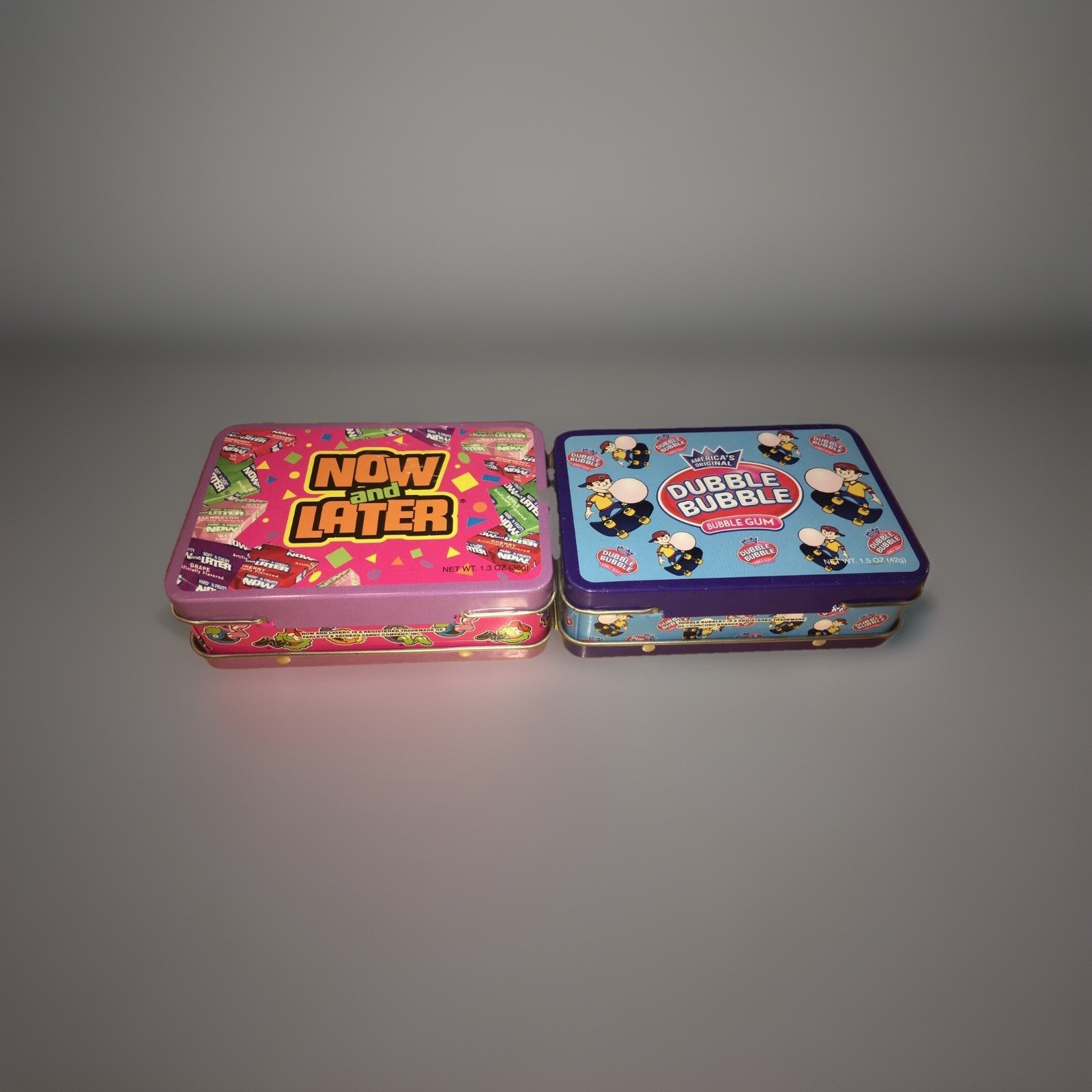 2008 MINI LUNCHBOXES CANDY TINS empty container NOW & LATER & DUBBLE BUBBLE 5.5”