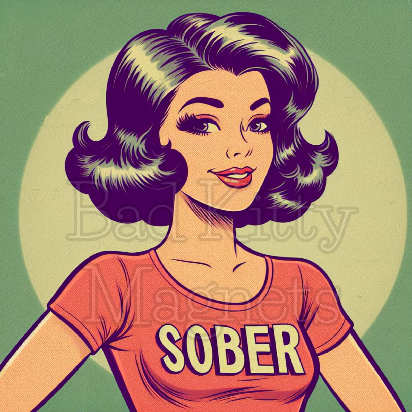 Retro bombshell sober brunette beauty High Quality Metal Magnet 4×4 inches 616