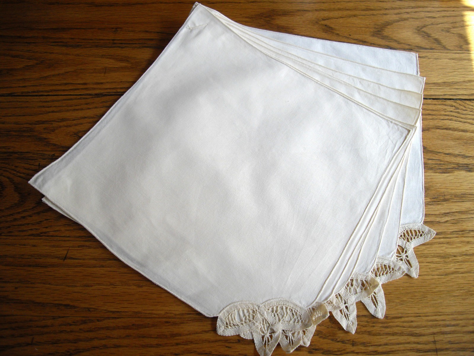 Placemats Beige Linen w/ Cut-Out Flower 11″ Square ~ Set of 6 ~