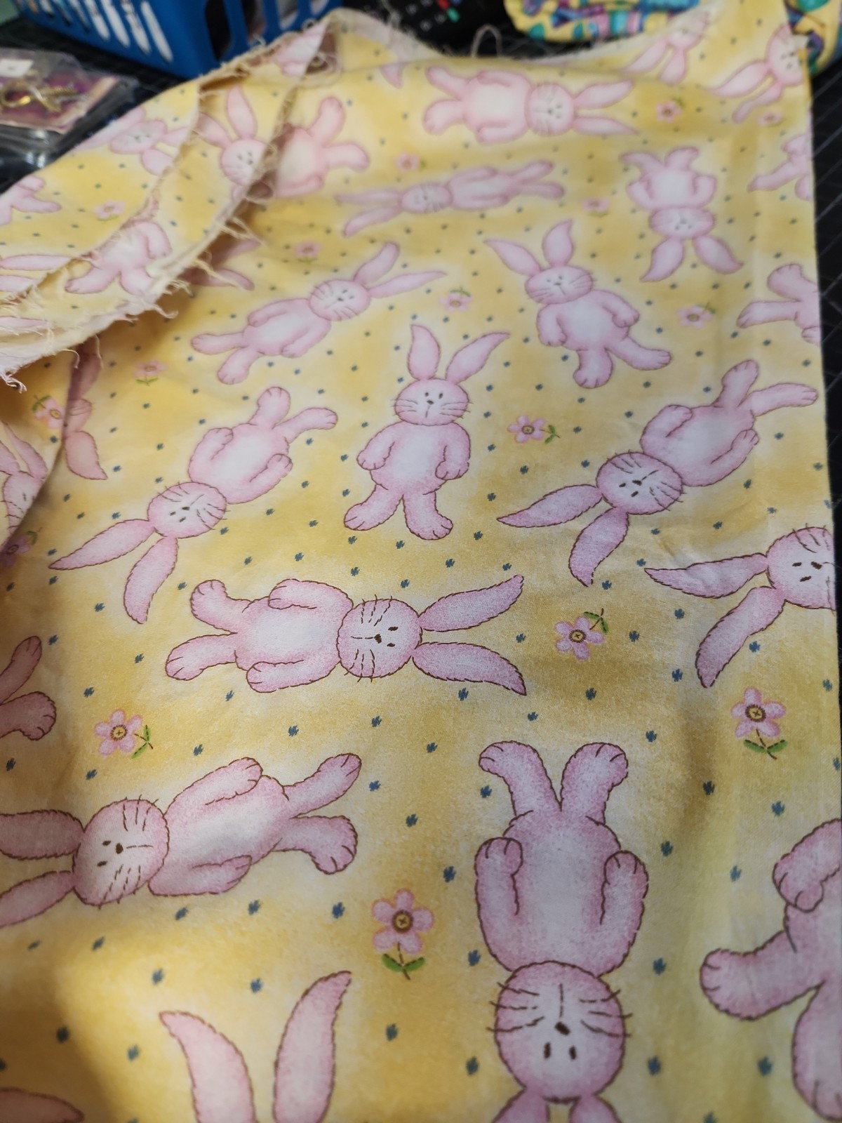 Vintage Bunny pink on yellow easter spring Oakhurst Textile 100% cotton 1/2 yard