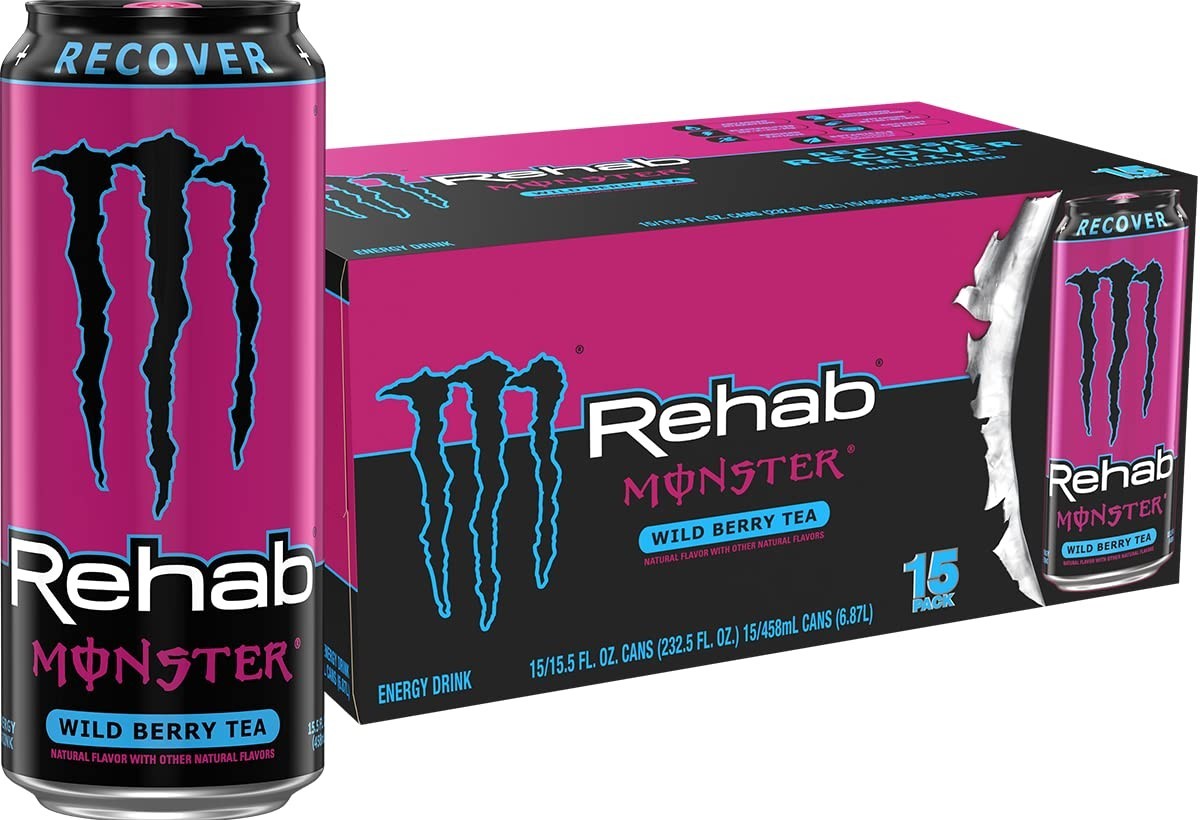 Monster Rehab Wild Berry Tea + Energy, Energy Iced Tea, Energy Drink, 15.5 Ounce
