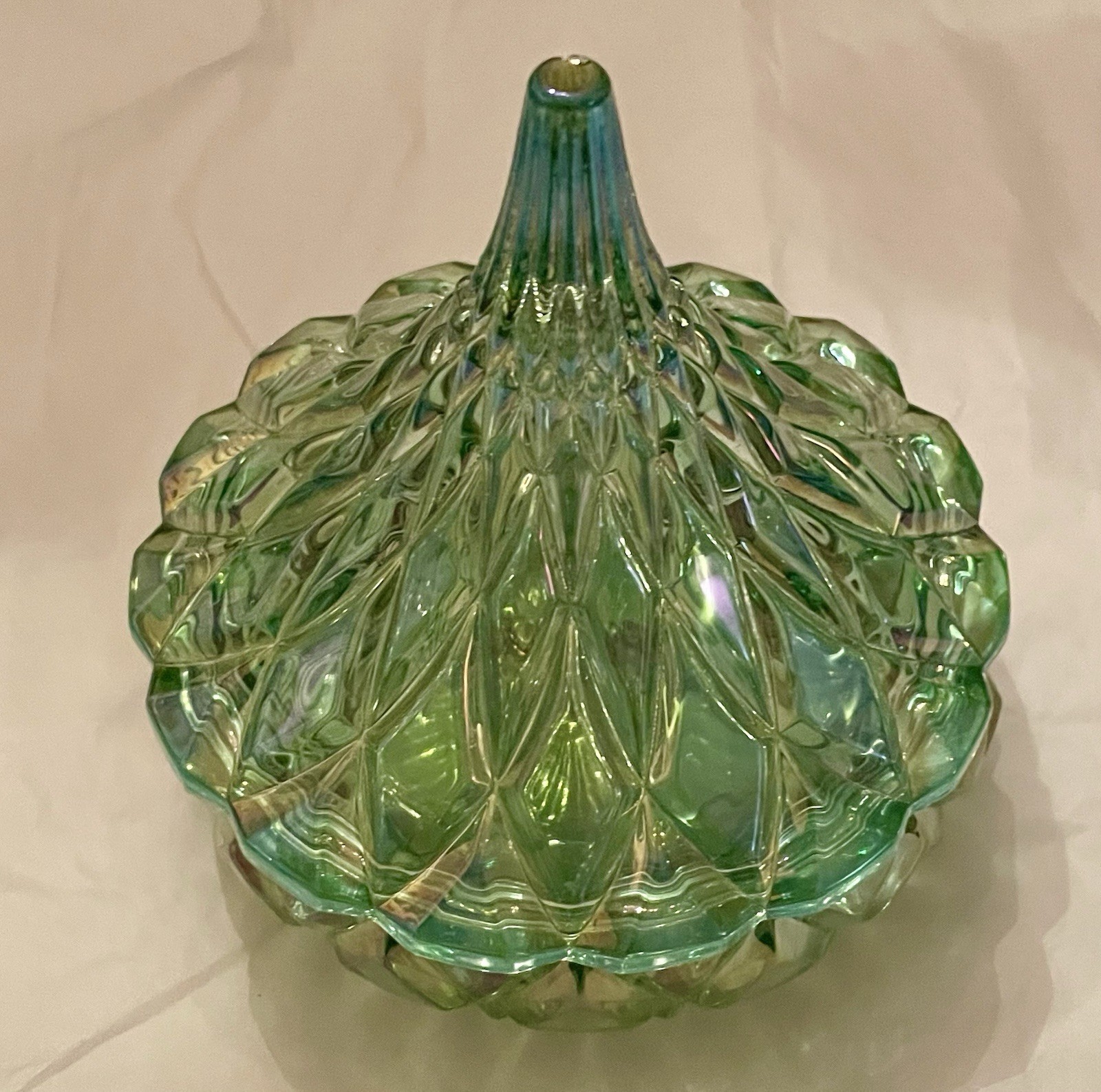 Hershey’s Kisses Crystal Covered Candy Dish Blue Godinger 5″ Iridescent Glass
