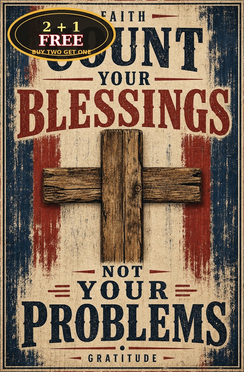 American Flag Cross Christian Faith Patriotic Country Metal Tin Sign Decor Art