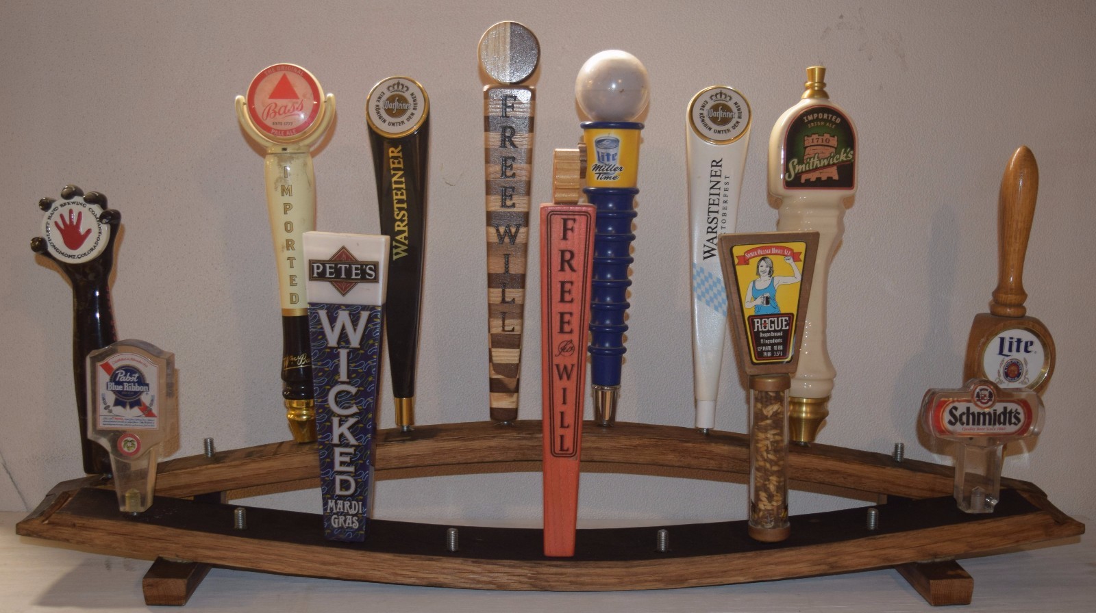 oak whiskey barrel stave 2 tiered 19 beer tap handle display stand