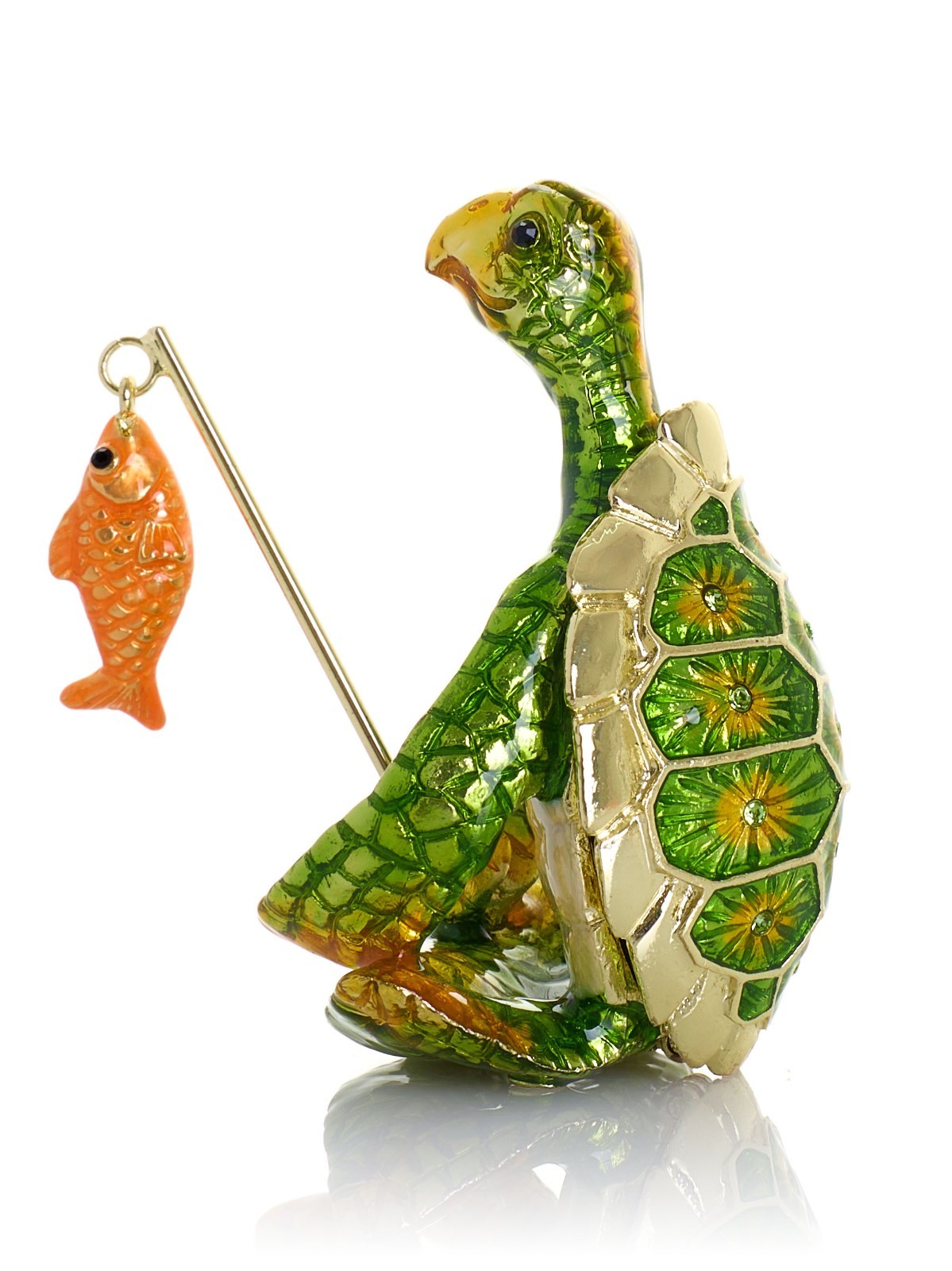 Keren Kopal Turtle Fishing Hand made Trinket box Decorated & Austrian Crystals