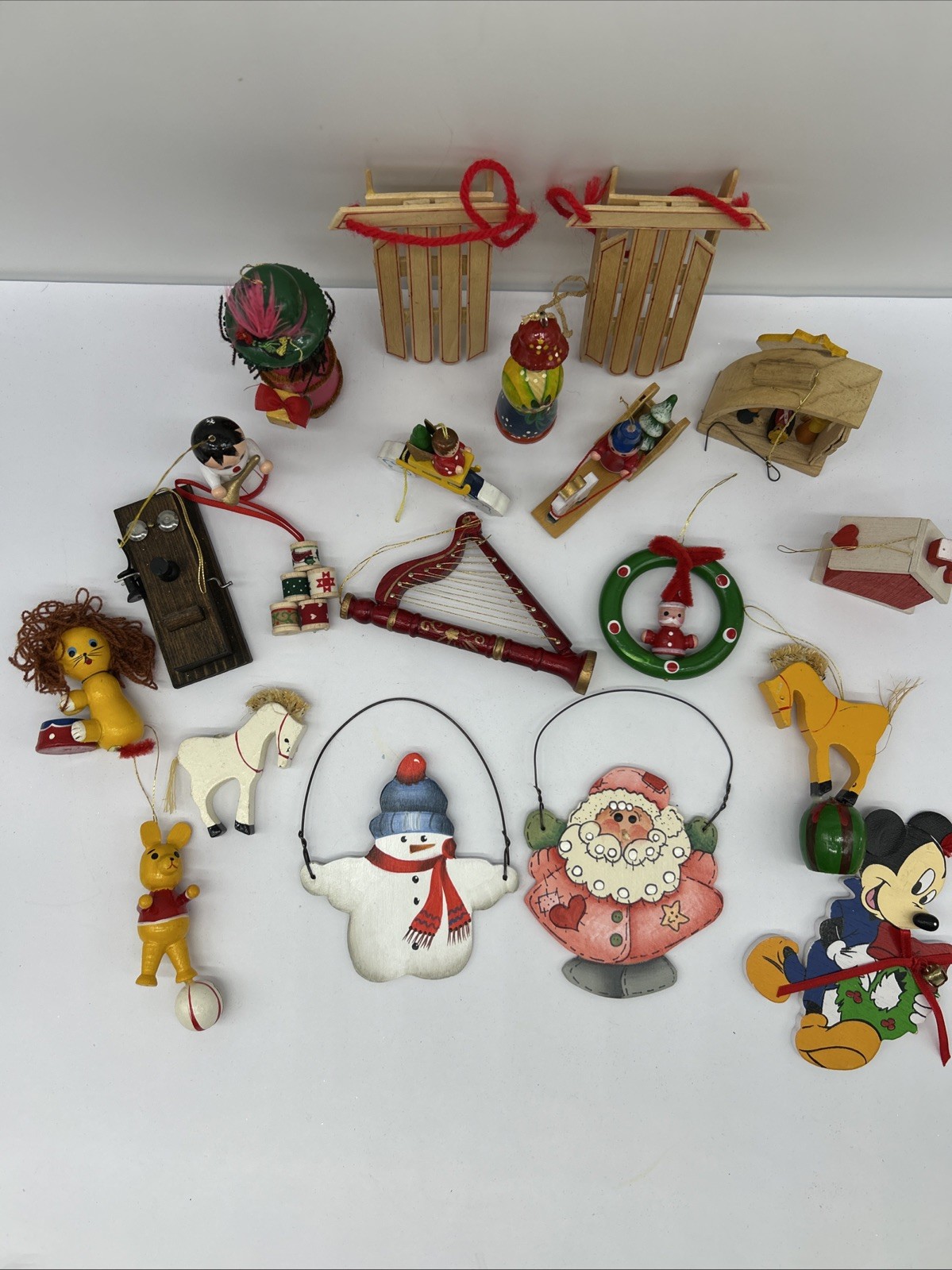 Lot 20 VTG Handcrafted Wooden Christmas Ornaments Taiwan Russia Craft Projects