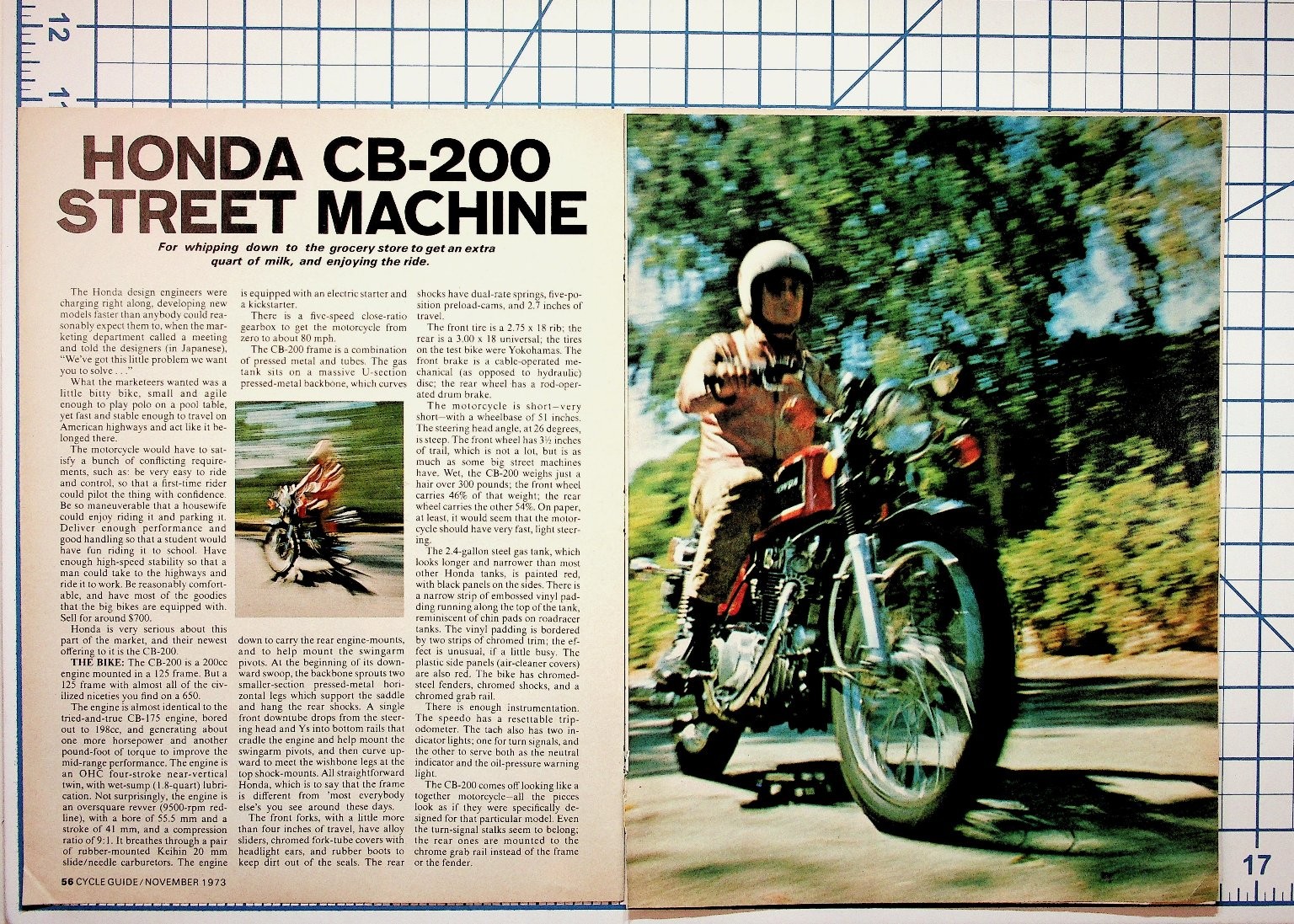 1973 Cycle Guide Magazine Article Honda CB-200 Street Machine Motorcycle