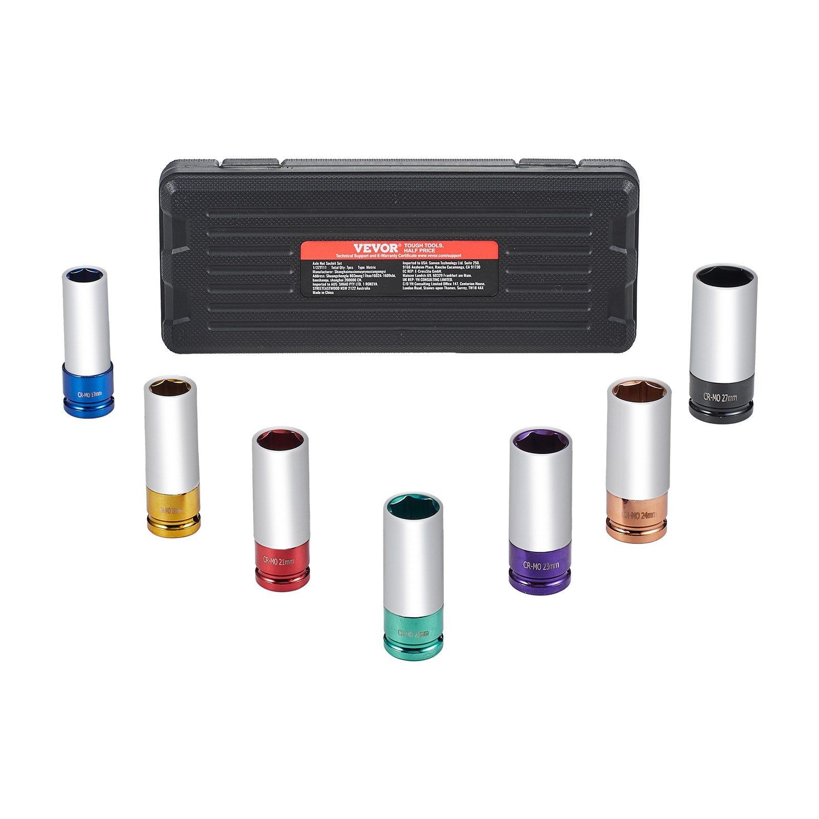 1/2in Drive 7-Pc 6-Point Lug Nut Socket Set CR-MO Steel Phosphate Finish