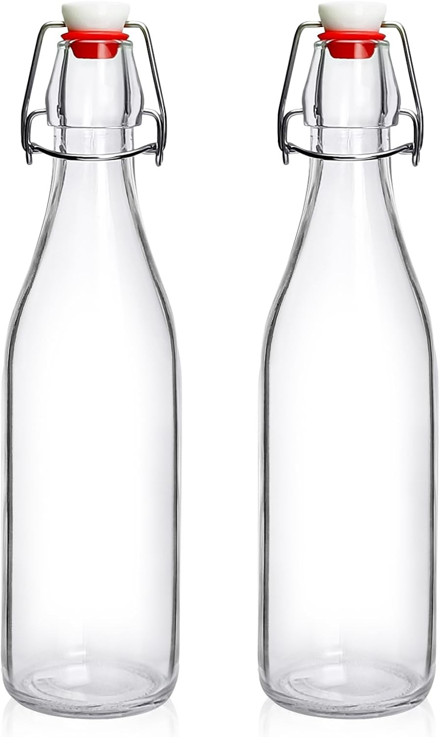 2 Pack Swing Top Glass Bottles 16oz, Flip Top Glass Bottle with Airtight Lid for