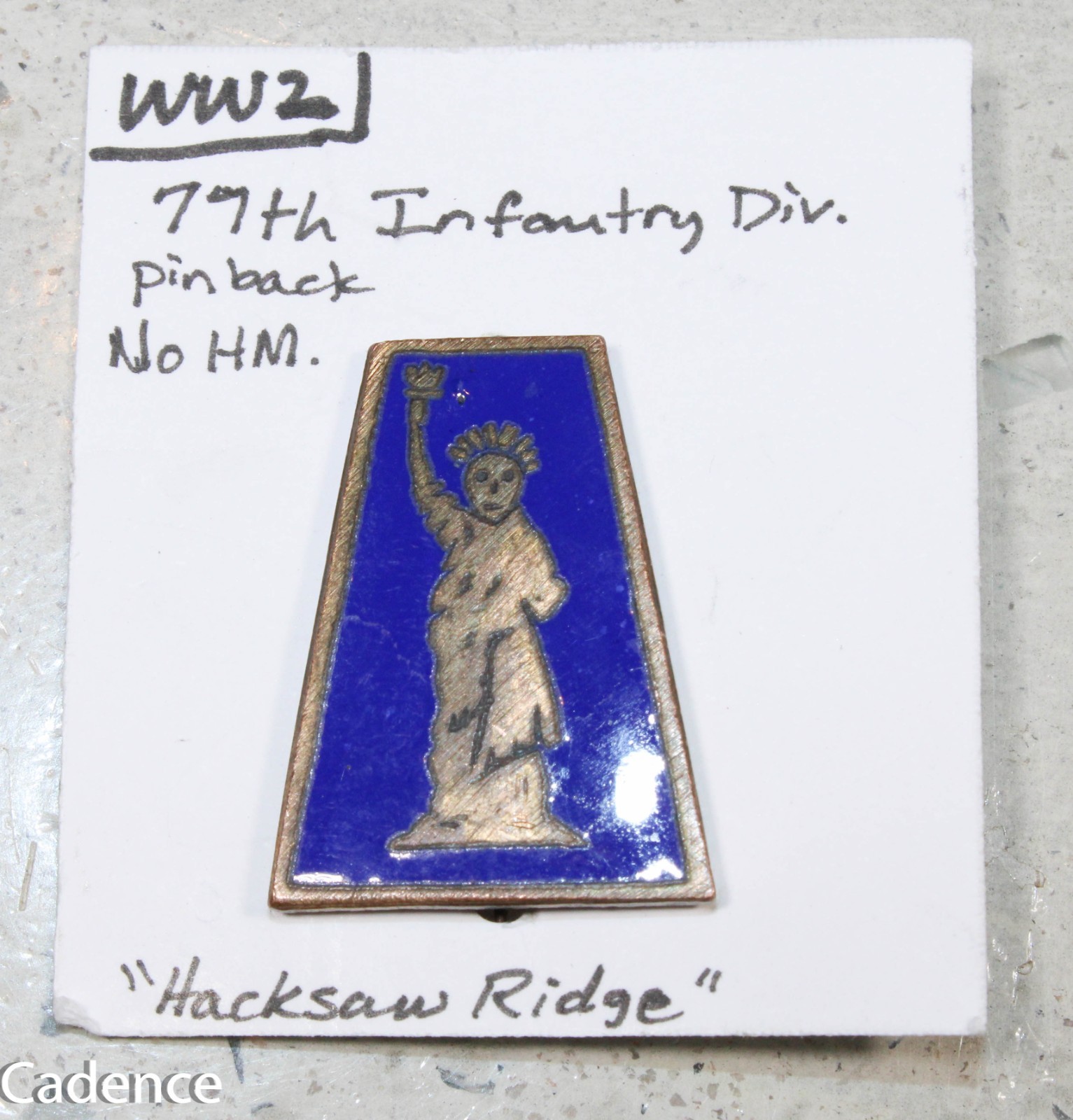 US WW2 77th Infantry Division DI DUI Unit Crest PB Pin Back Unmarked A459