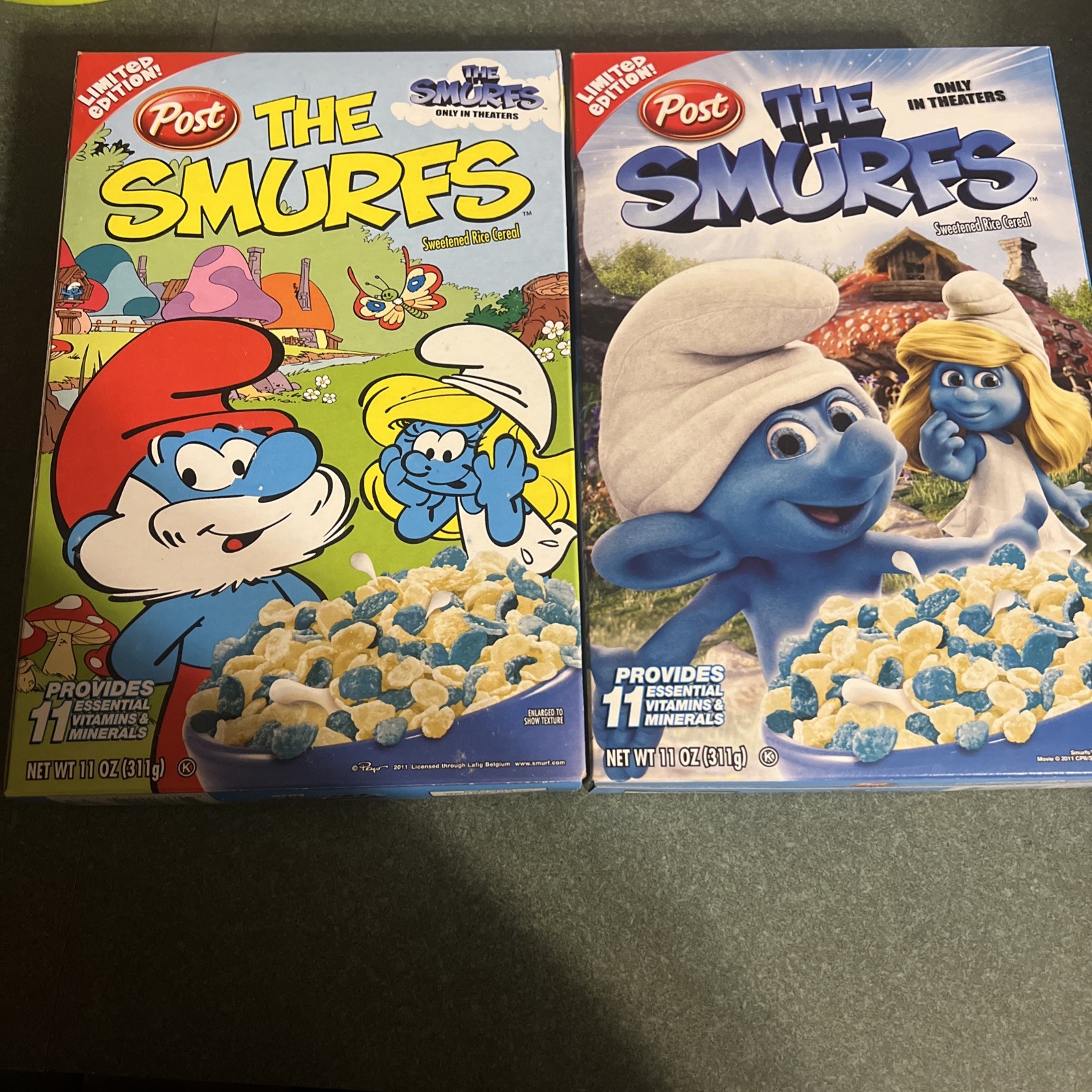 1-Box Of The Smurfs Cereal-Sweetened Rice Cereal-Double Sided By Post-LTD Ed.