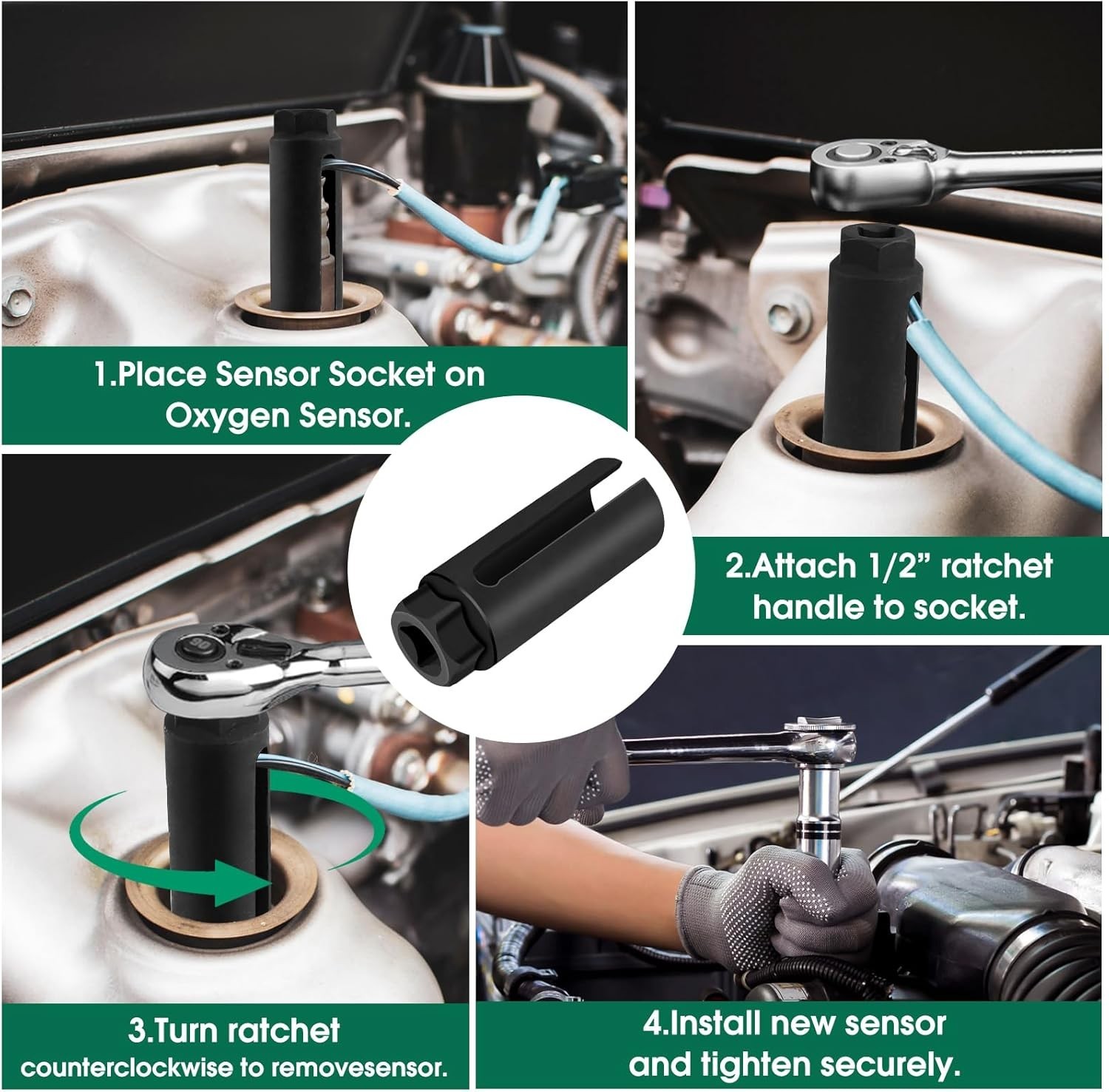 Oxygen Sensor Socket 22mm 7/8 in, 1/2 in Drive O2 Sensor Removal Tool, Heavy-Dut