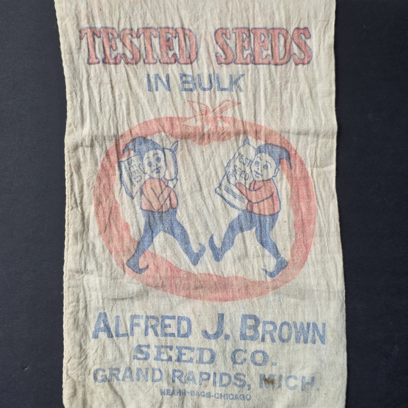 Antique Seed Sack Palmer Cox Brownies Alfred J Brown Grand Rapids Michigan