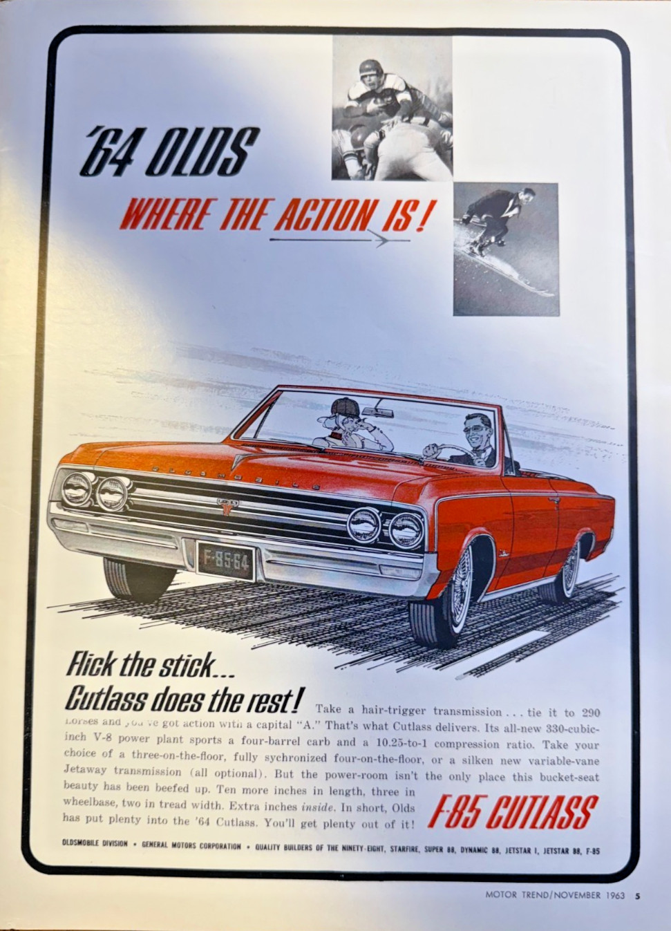 1965 Magazine Advertisement Oldsmobile F-85 Cutlass Where the Action Is