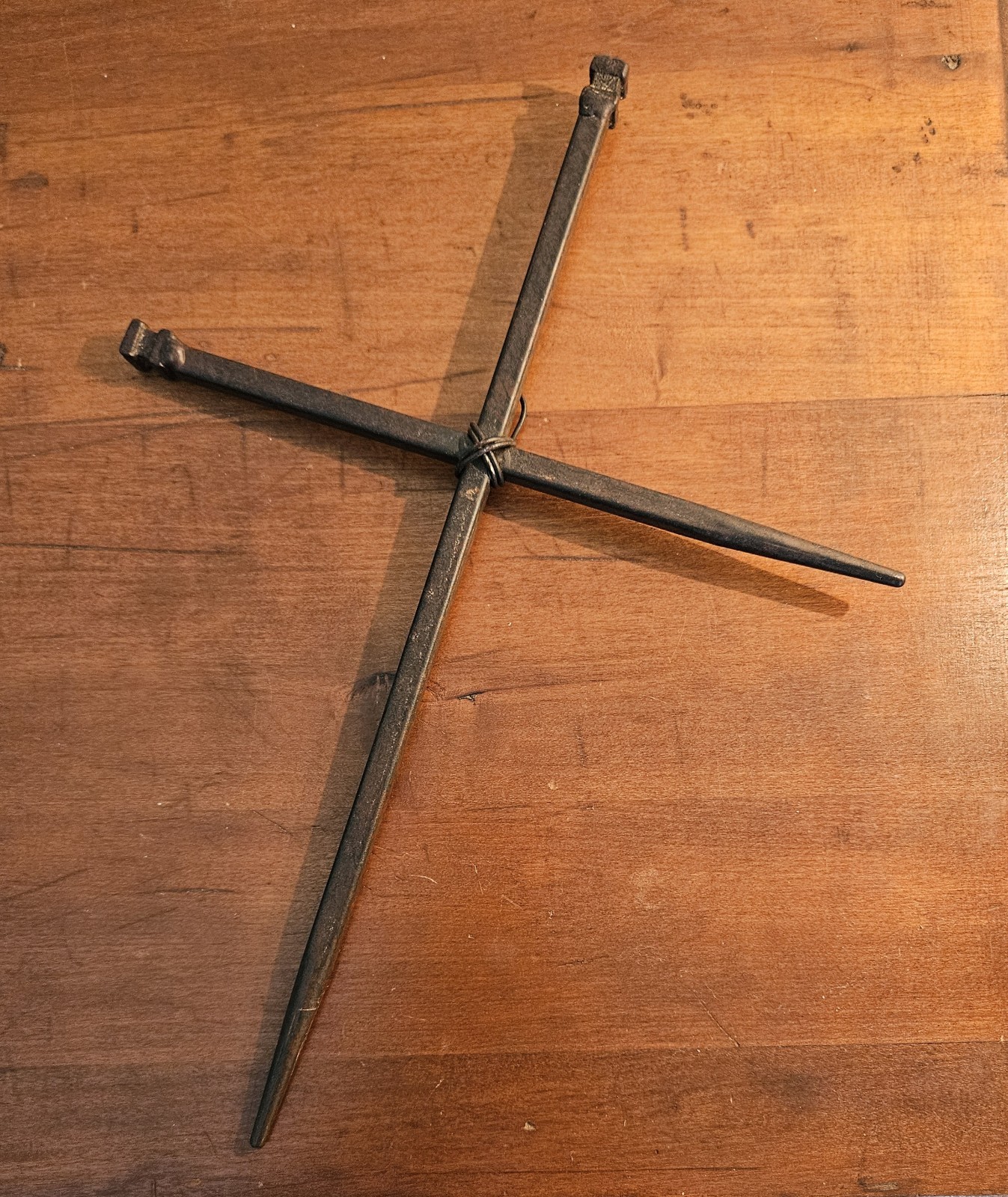 Foot Tall Iron Metal Nails Wall Cross – Rustic Brutalist 12″ x 9″