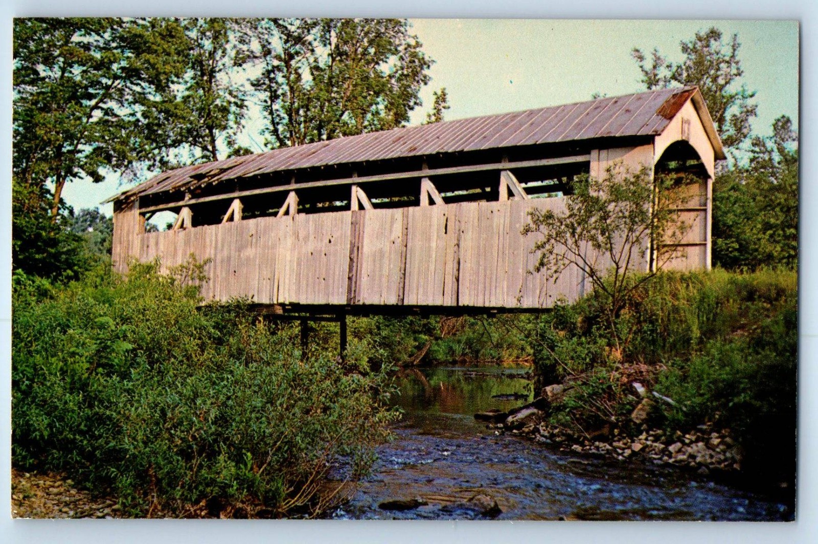 1960 Ohio Postcard Covered Bridge Miller Mason Bob Smith Wakatomika Creek