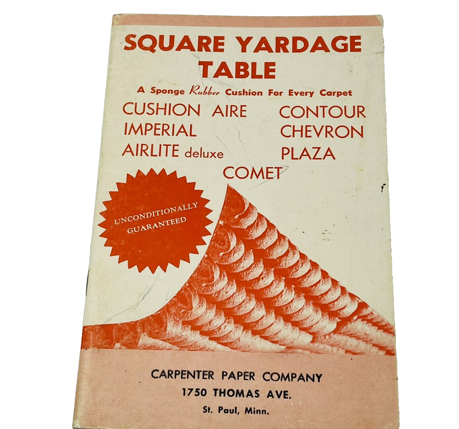 50s Square Yardage Table Sponge Rubber Carpet Cushion Carpenter Paper St Paul MN