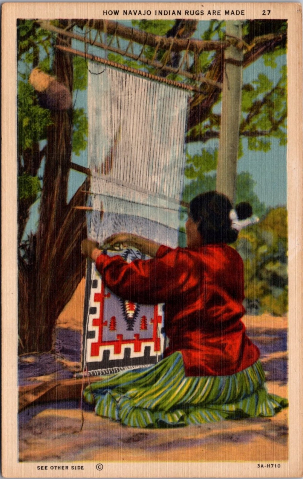 Navajo Native American Indian Weaving Antique 1943 – Photo Postcard