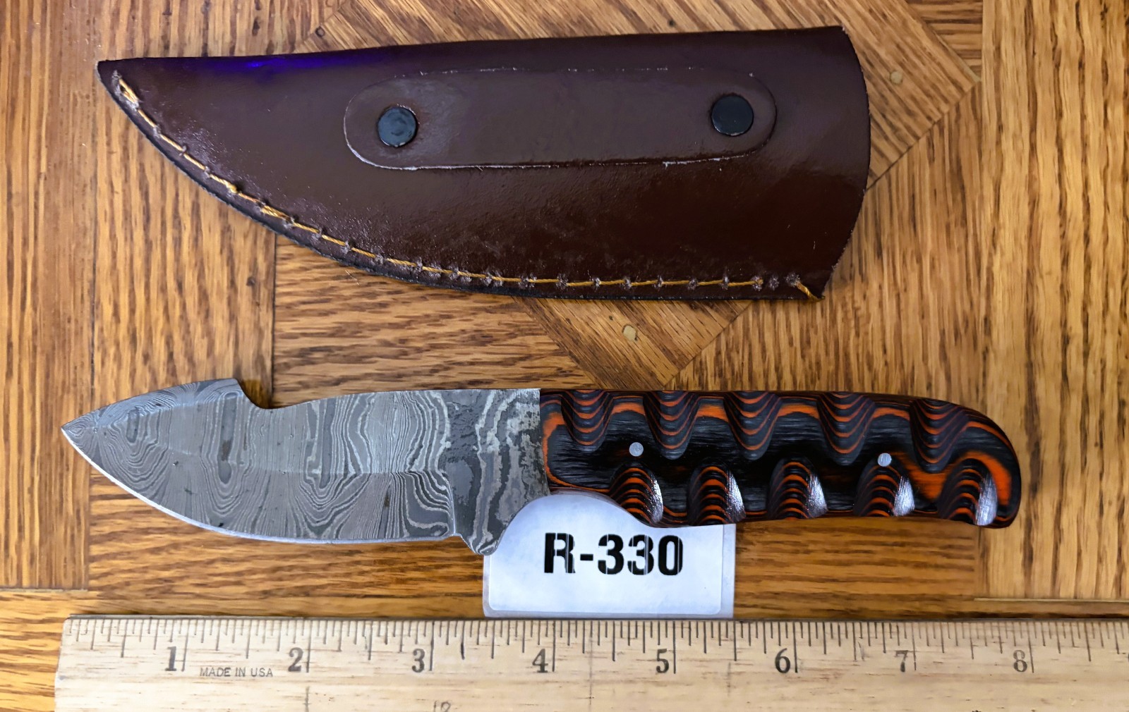 DAMASCUS STEEL SKINNING KNIFE-HARDWOOD HANDLE #R-330