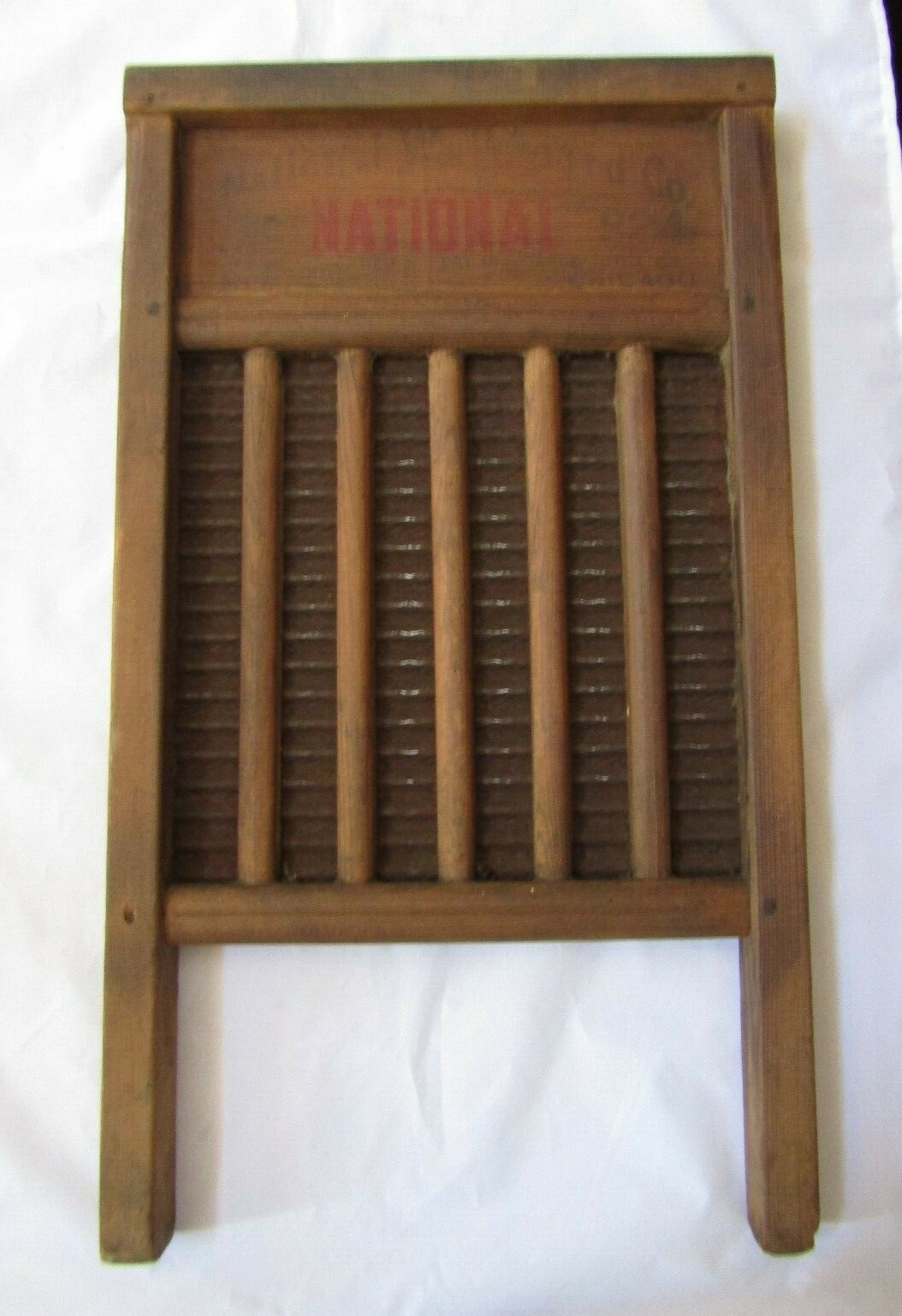Antique Vintage Wooden Ribbed Washboard- National Washboard Co 824 ~ 24.0″ H