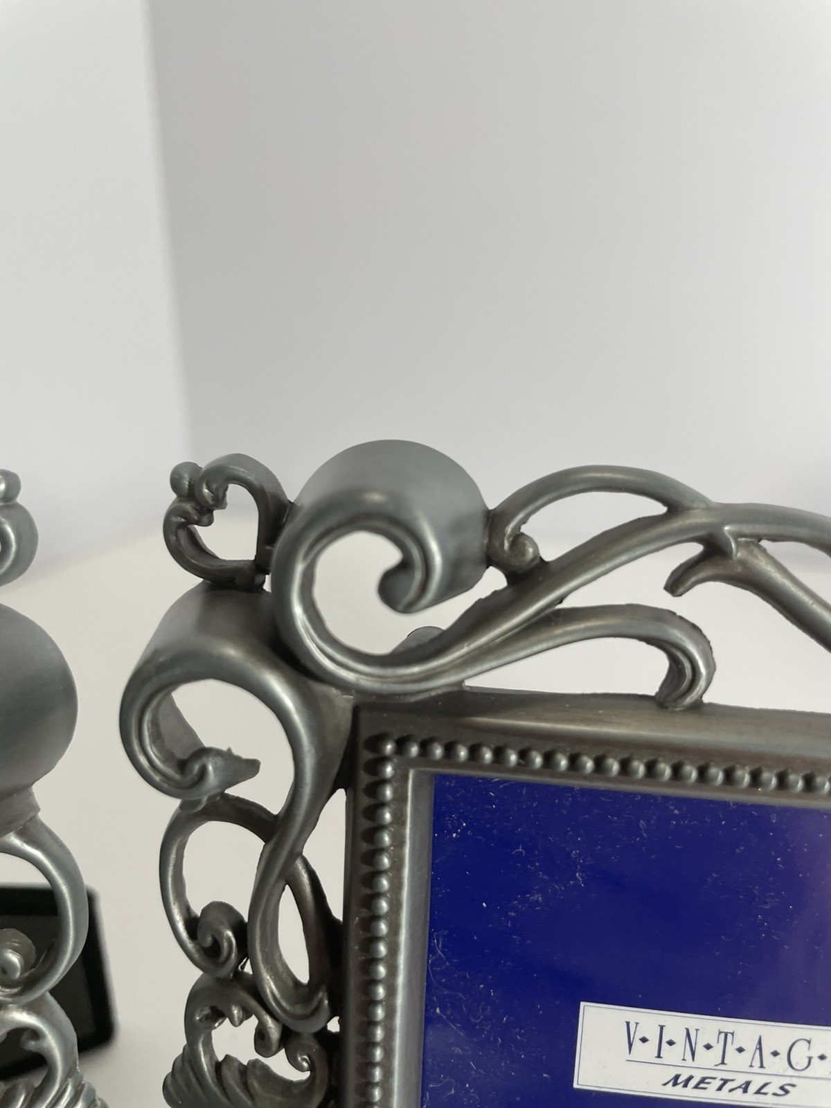 Double Pewter Picture Frame Scroll Hearts 5×6.5” For 2 – 2.5×3.5” Photos Silver