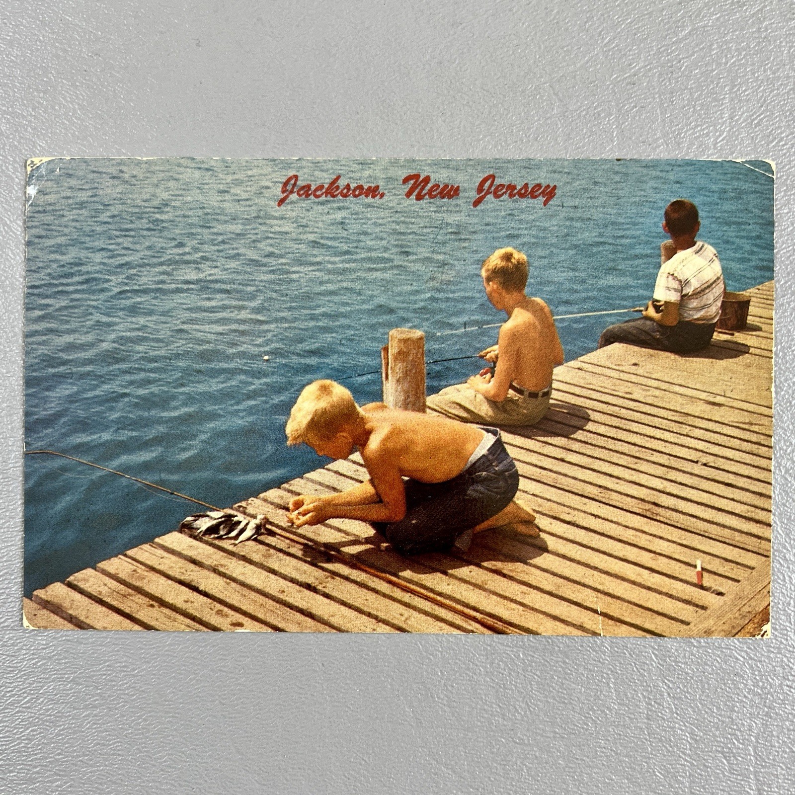 1960-1970s Jackson New Jersey Boys Fishing Pier Ocean View Postcard Posted
