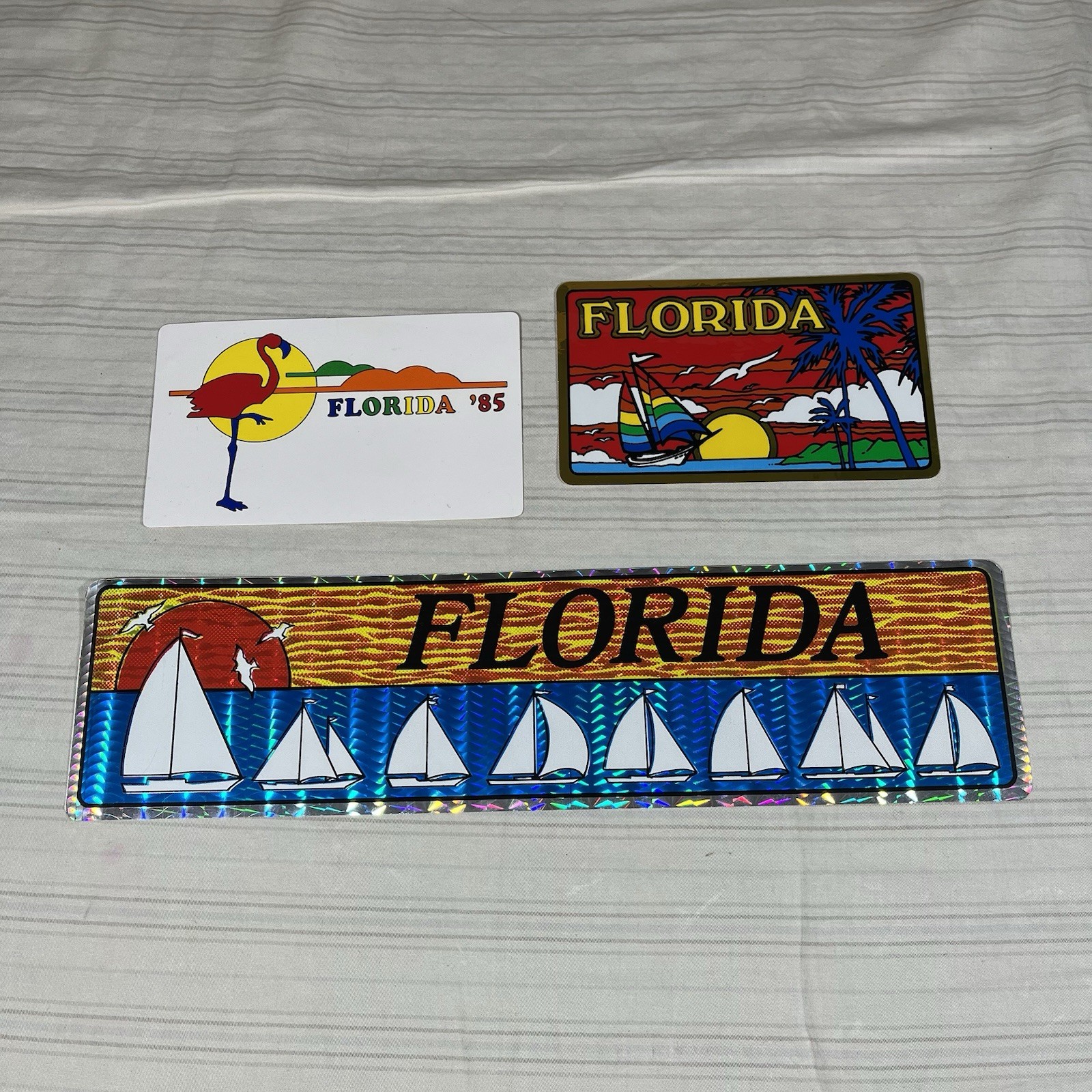 Vintage Florida Bumper Stickers Lot of 3 Flamingo 80s Reflective 1985