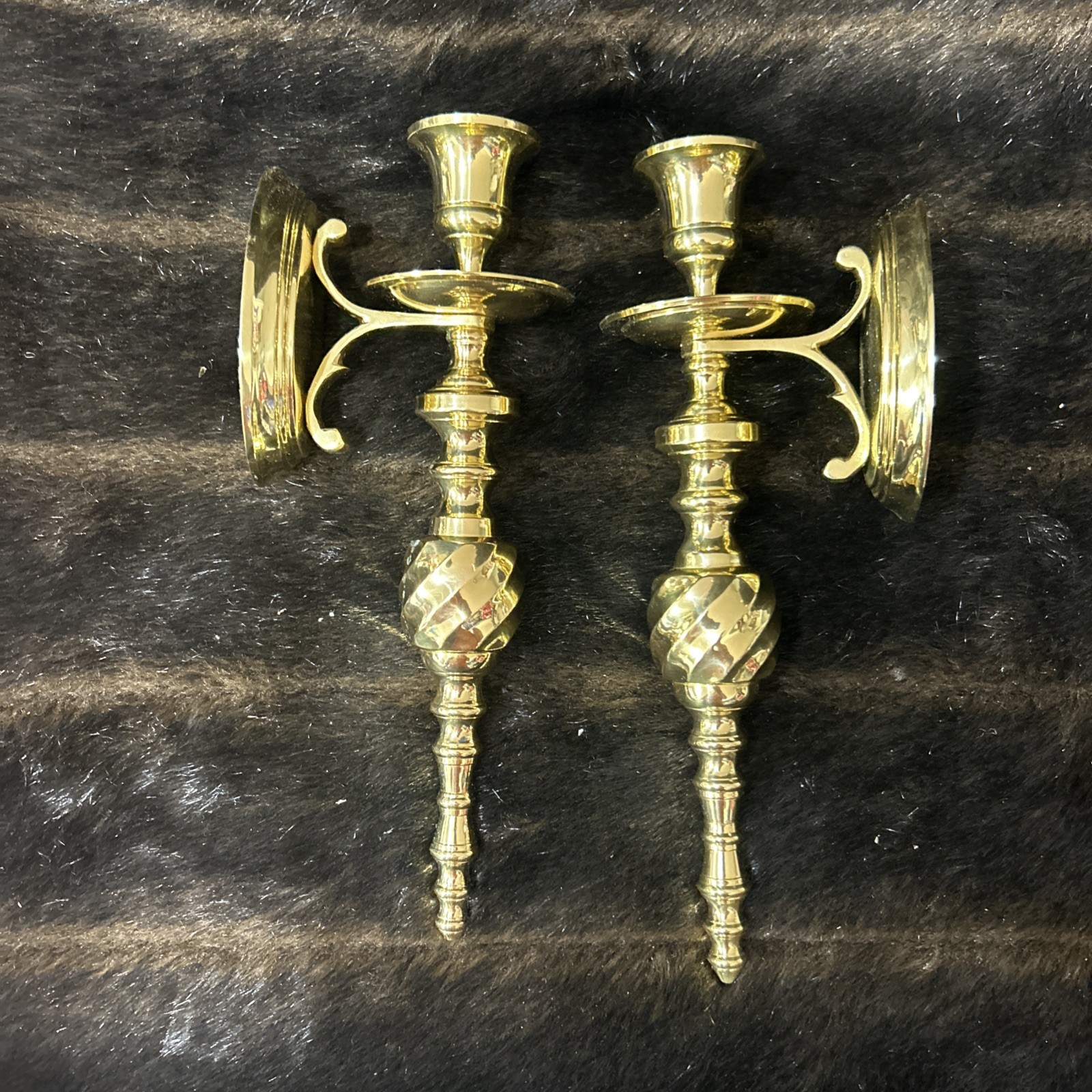 2 Solid BRASS Vintage Candlestick Wall Mount Sconce Candle Holders New Old Stock
