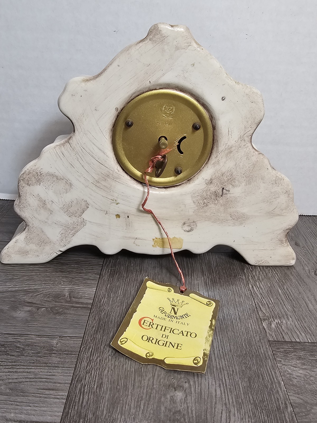 CAPODIMONTE PORCELAIN CLOCK ITALY W. GERMAN MECHANICAL MOVEMENT FLORAL PAINTED