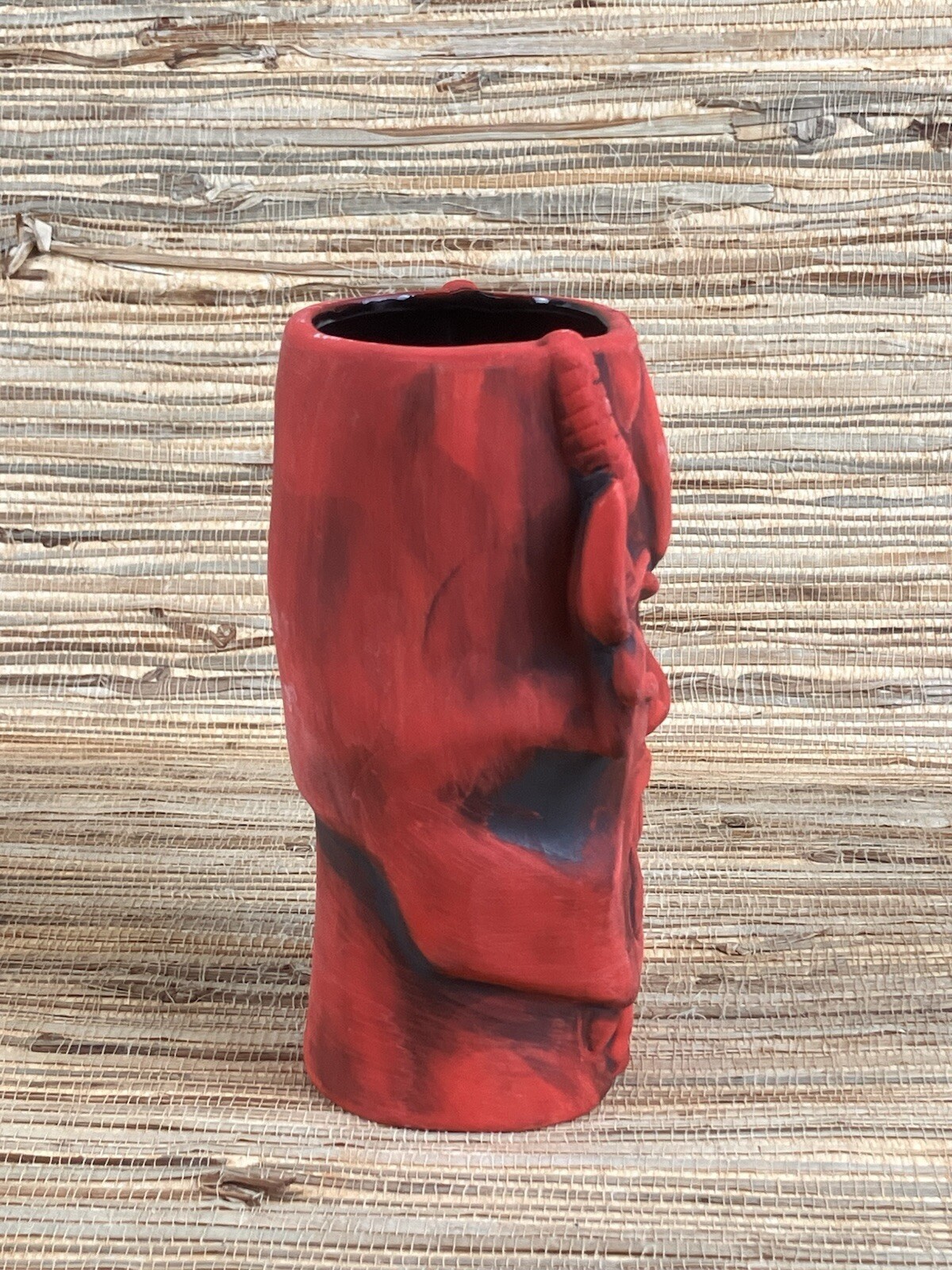Red Demon Devil Tiki Mug Ceramic Cup 6.25″ Tall Red Glaze 16 Oz New