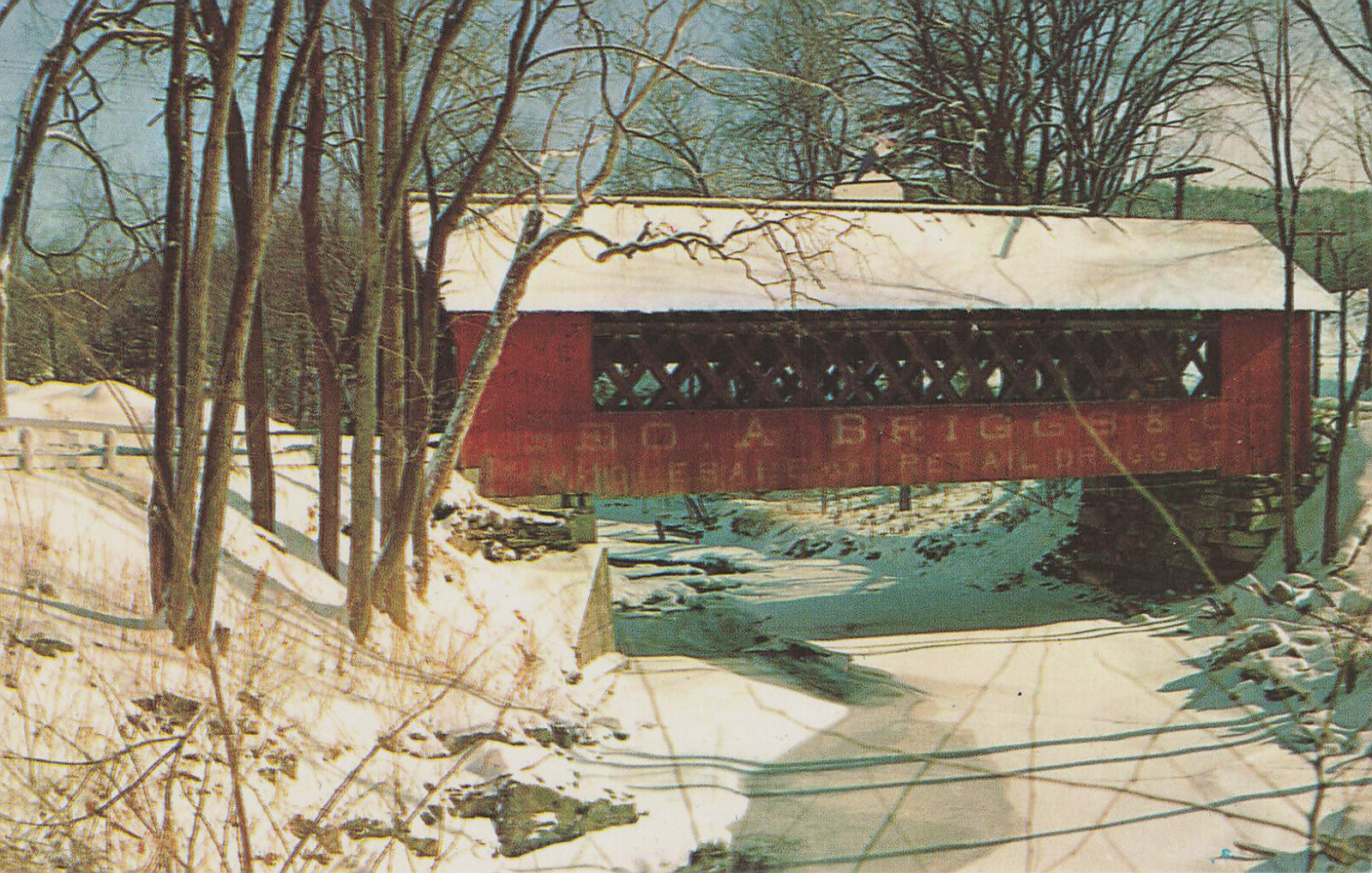 CREAMERY COVERED BRIDGE WHETSTONE BROOK POSTCARD BRATTLEBORO VT VERMONT 1950s