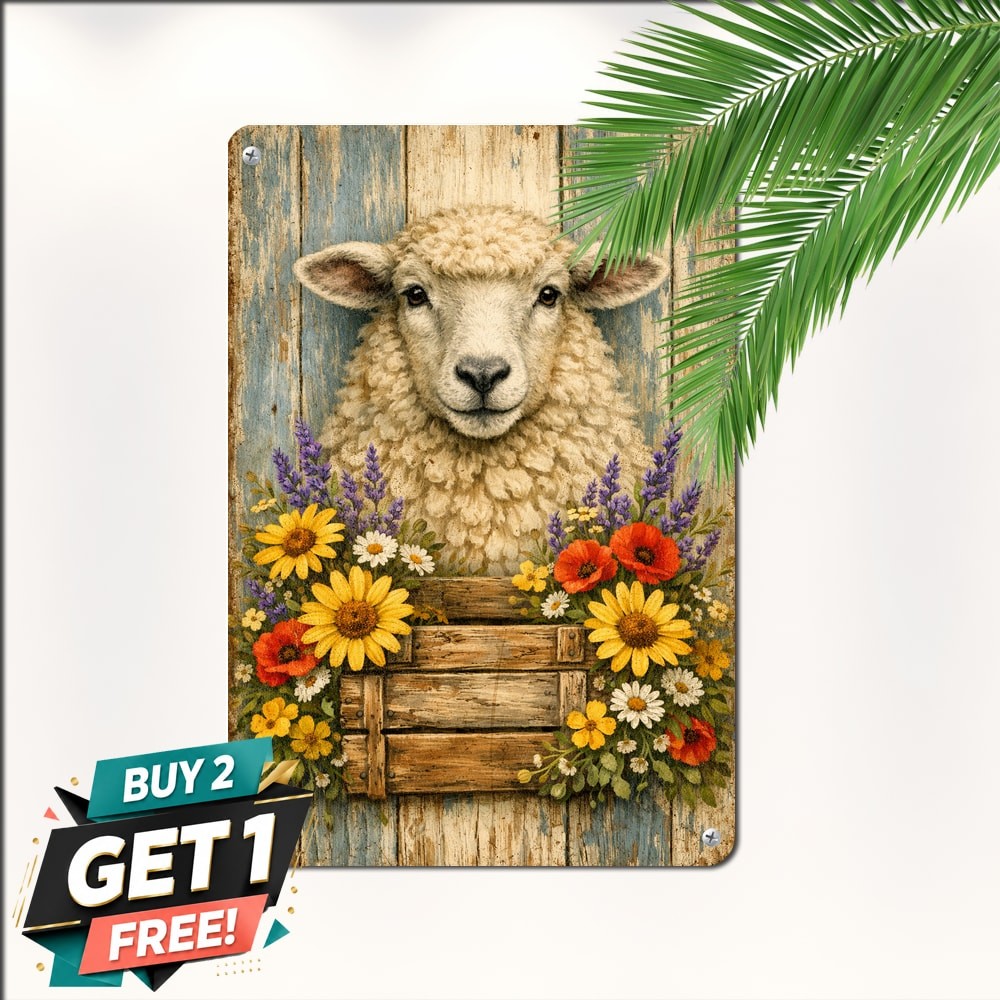 Cow And Sunflowers Vintage Metal Sign Rustic Farmhouse Wall Decor Plaque