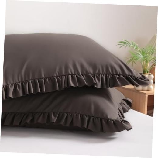 Ruffled Pillow Shams Standard 20×26 Set of 2, 26″ x 20″ (Pack of 2) Dark Brown