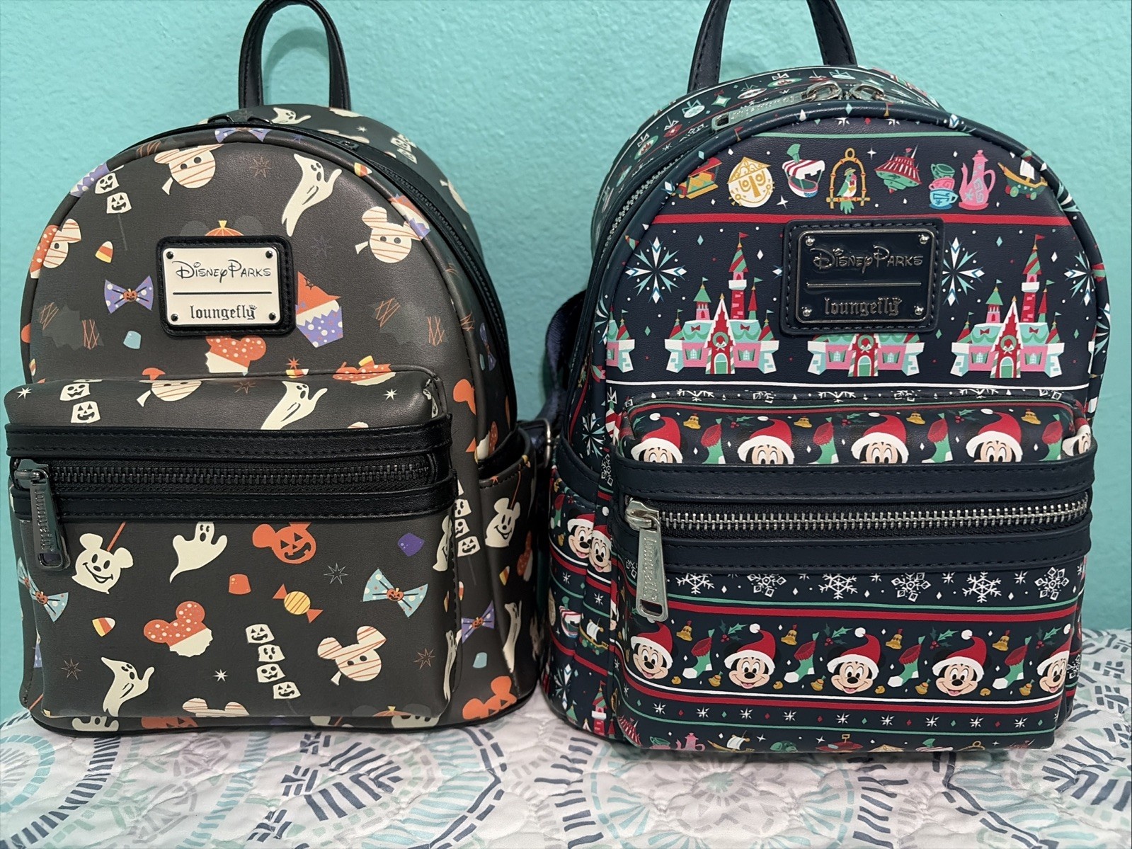 NWOT Two (2) Disney Parks Loungefly Backpacks Mickey Christmas Halloween Treats
