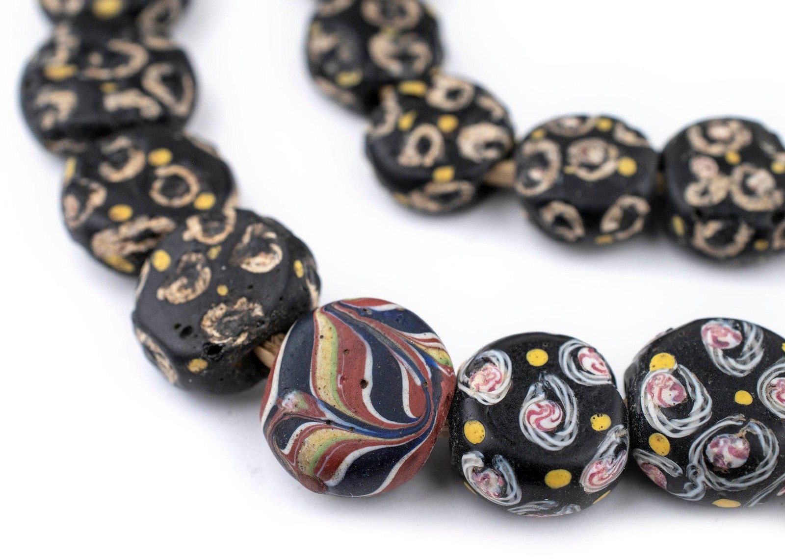 Antique Black Fancy Circular Venetian Trade Beads #5822 8mm Ghana African Glass