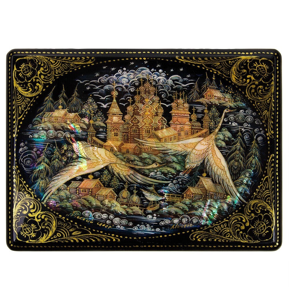 North Russian Lacquer Box Fedoskino Keepsake Trinket Jewelry Box 4×6