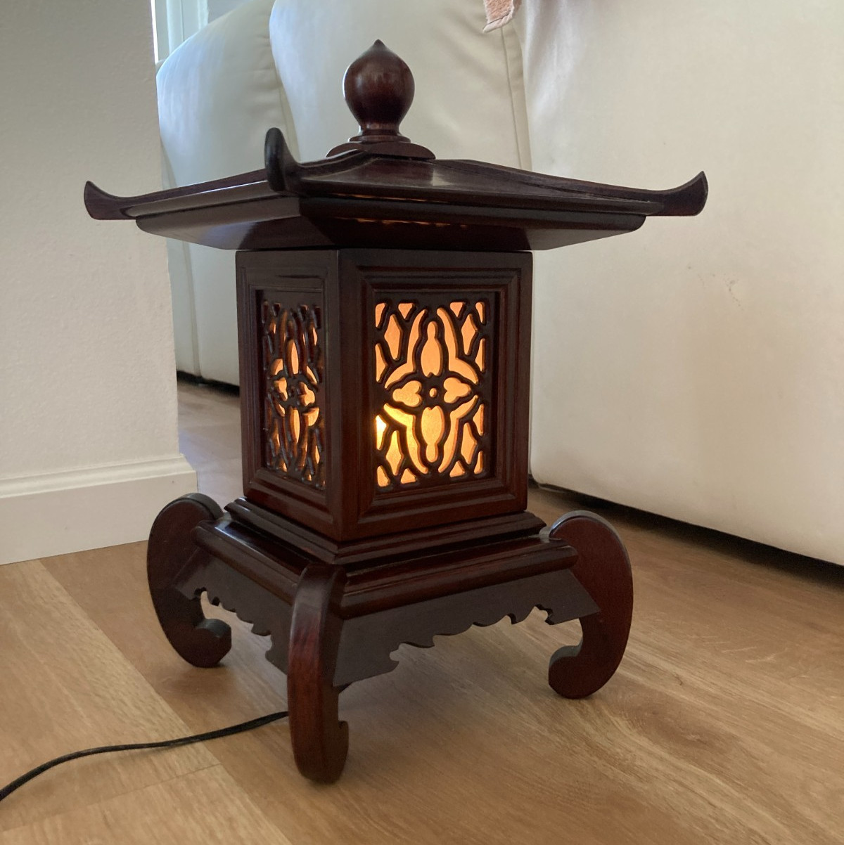 Vintage Chinese Carved Rosewood Pagoda Lamp
