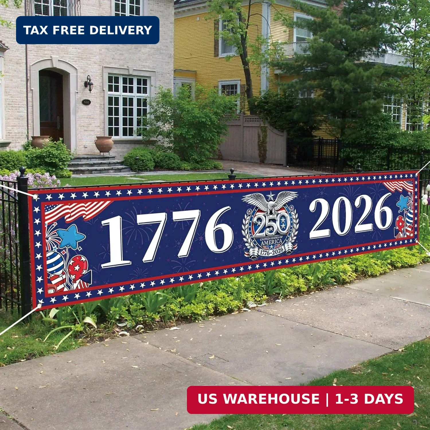 Large America 250th Anniversary Flag Banner for Fence 1776-2026 250 Years of Bir
