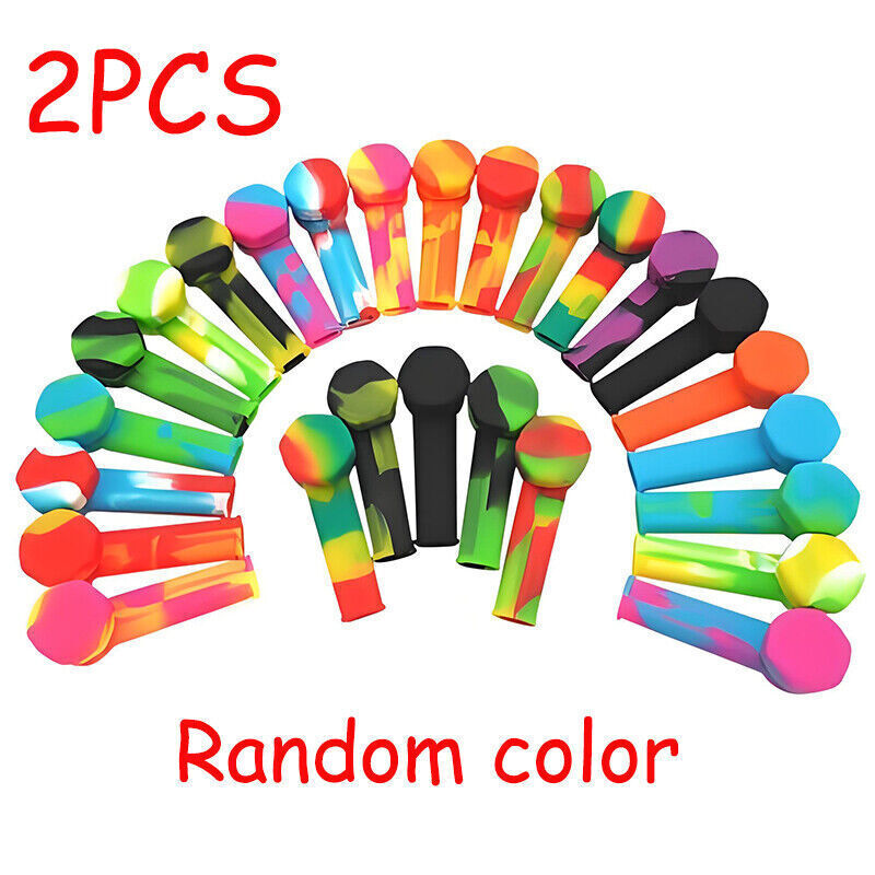 Lot Of 2/4/5/10 Mixed Color Silicone Pipe With Cap & Stainless Steel Bowl New