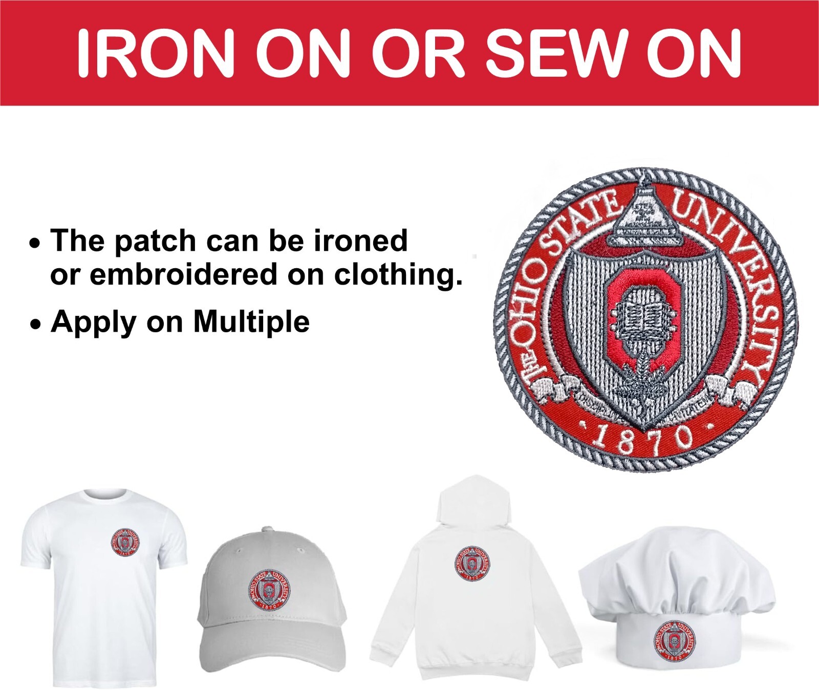 Ohio State University Logo Iron On Patch – Sew Patch – Embroidered Patch 4″x4″