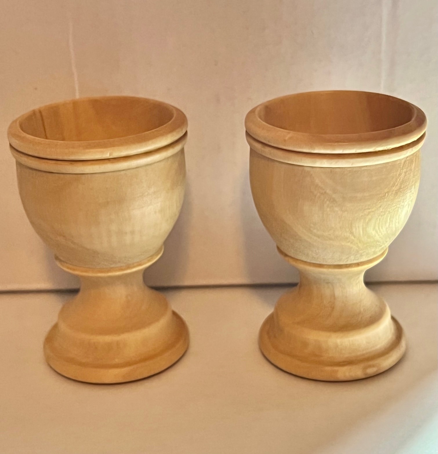 OLIVE WOOD cups SET OF TWO handmade from the Holy Land for Kiddush or Communion