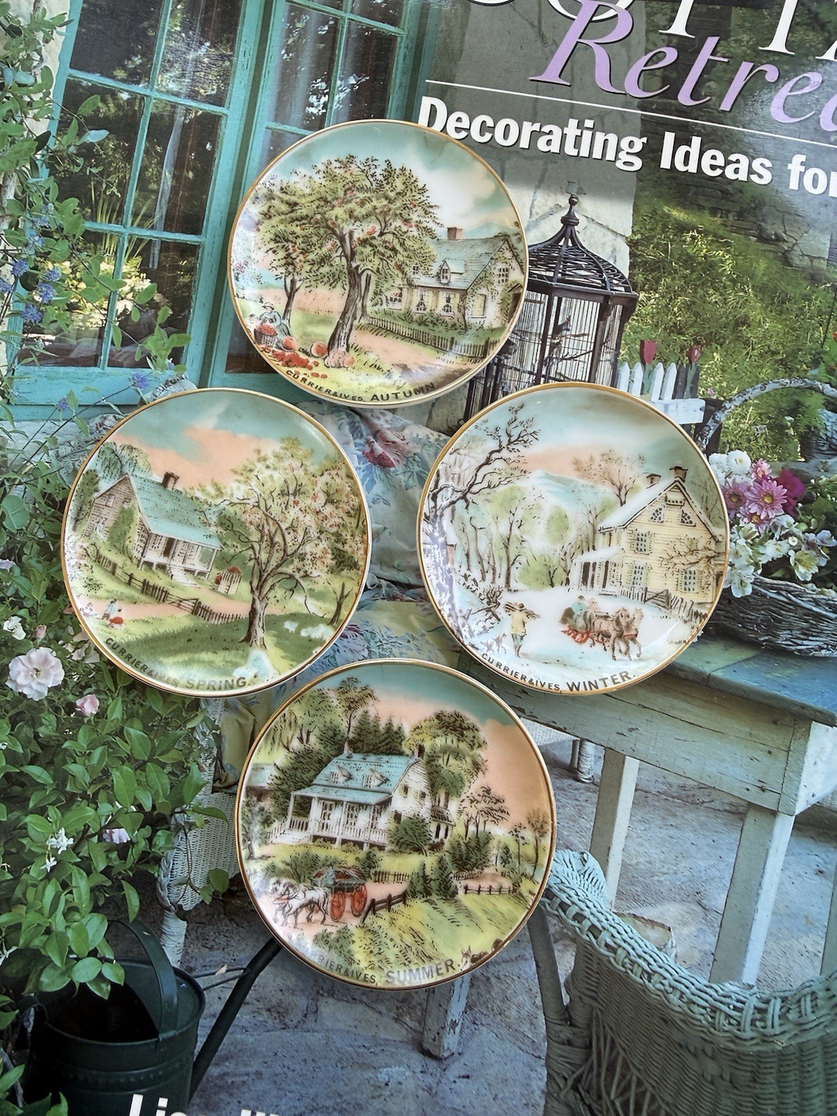 Vintag Set 4 Mini Plates Porcelain Pastel Colors Spring Summer Winter Fall Japan
