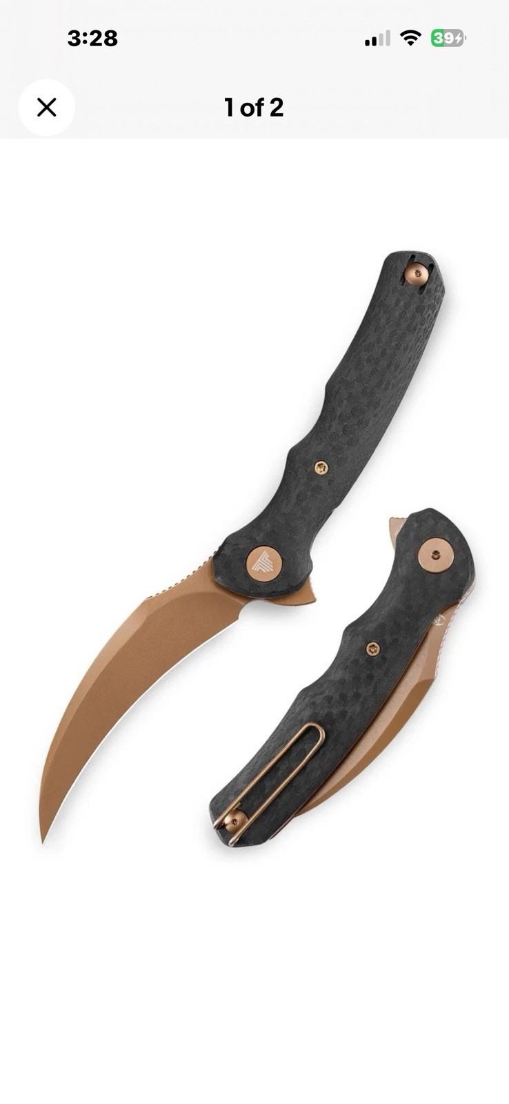 Trivisa Lacerta-CG Black CF/G10 Handle 14C28N Rose Gold. Back Flip Liner Lock