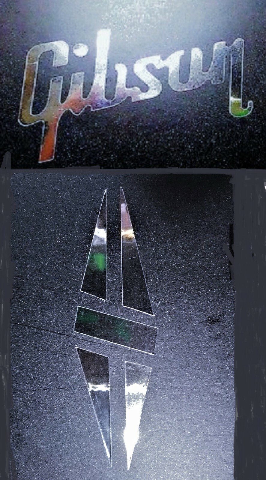 Gibson Guitar Headstock Logo & Split Diamond, Decal, OEM Size, 0.2% Silver Leaf