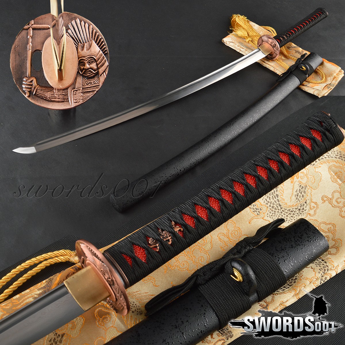 Japanese Smaurai Katana Sword Red Copper Full Tang 1060 Carbon Steel Blade