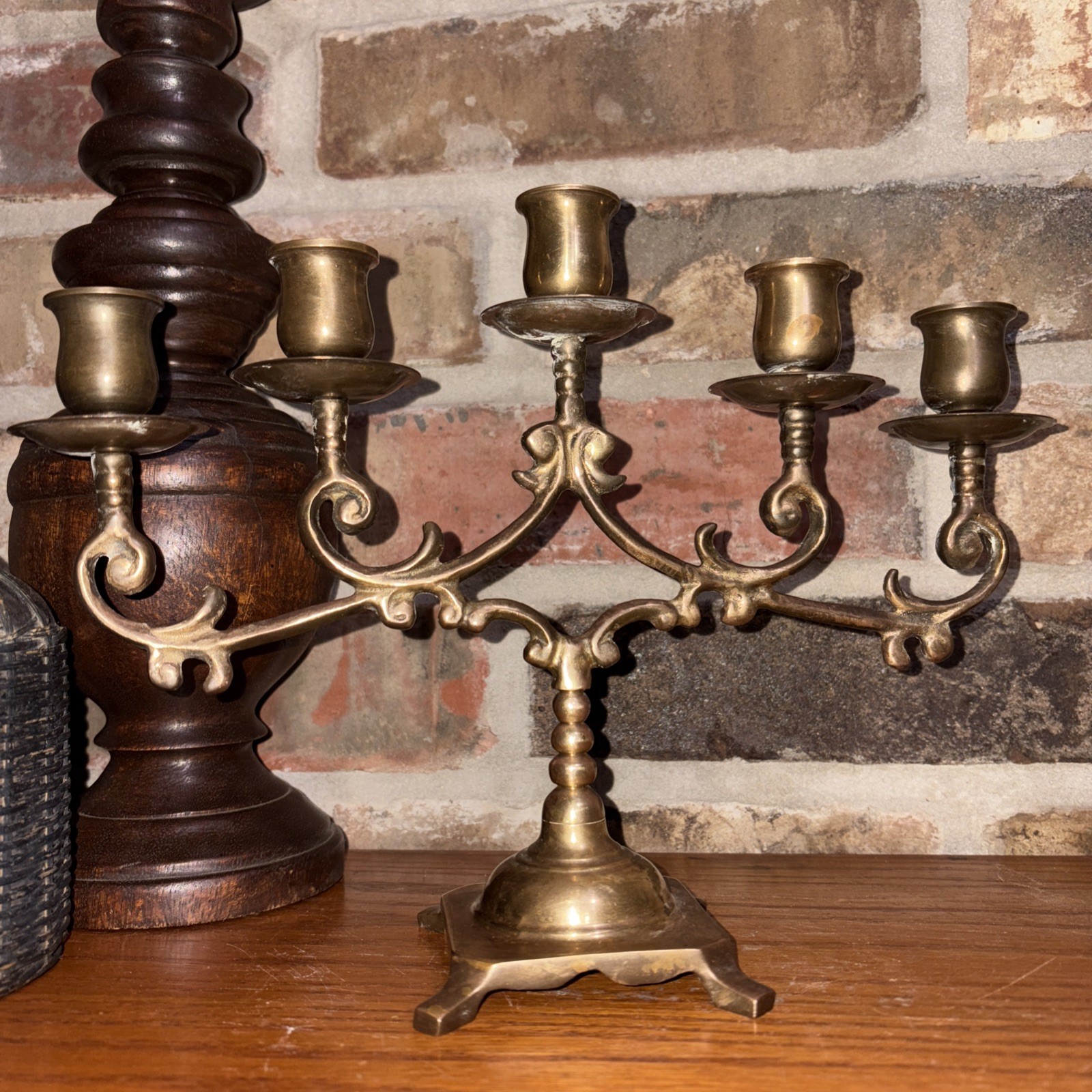Brass 5-Arm Candlestick Candelabra Candle Holders 8.5” Tall Vintage