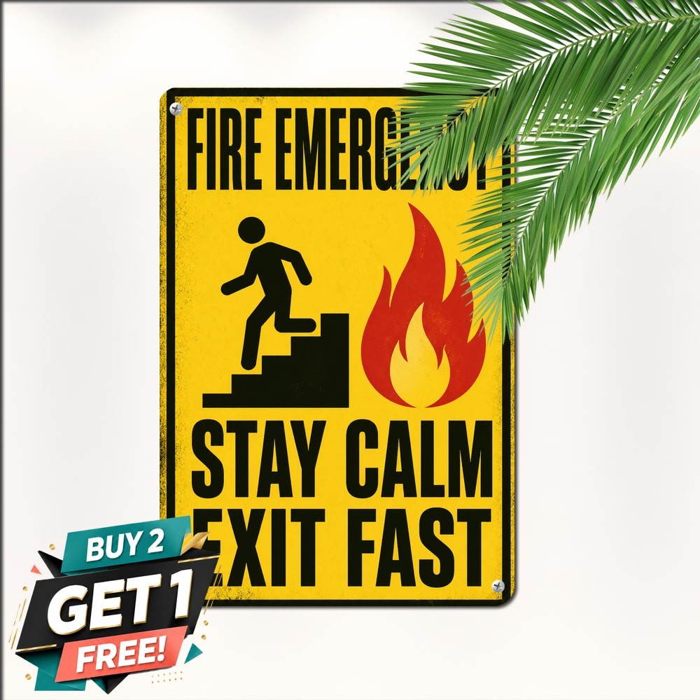 Fire Drill Safety Rules Vintage Retro Metal Plaque
